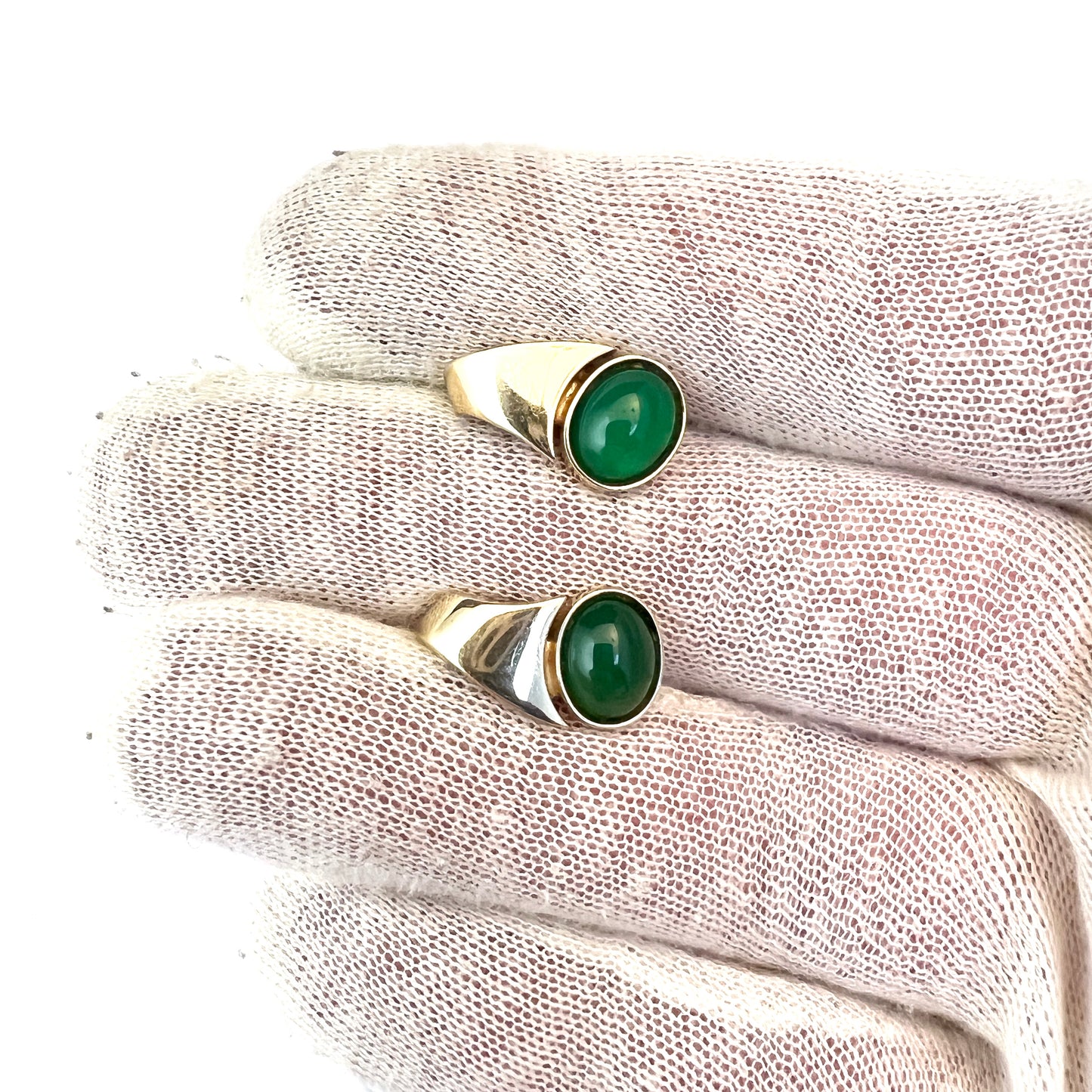 Søren Borup, Denmark 1980s. Vintage 14k Gold Chrysoprase Earrings.