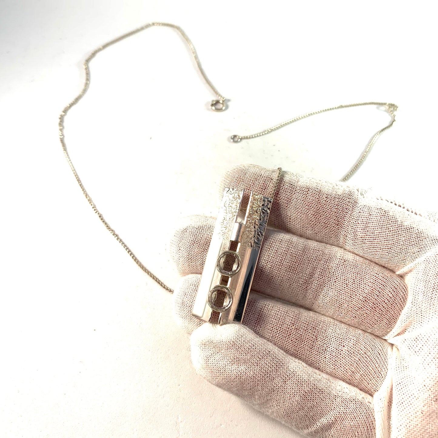 Swedish Import 1970s Sterling Quartz Modernist Pendant Necklace.