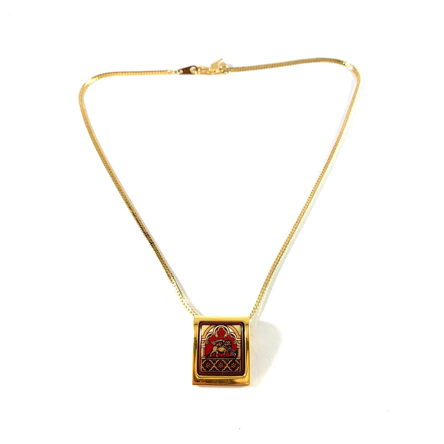 Frey Wille, Austria. 24k Gilt Metal Fire Enamel Pendant Necklace.