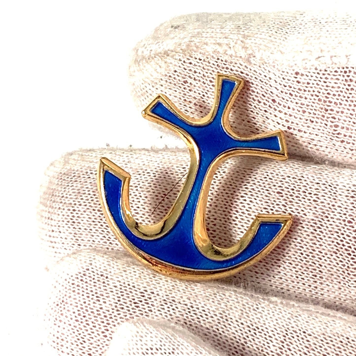 David-Andersen, Norway Vintage Sterling Silver Blue Enamel Anchor Brooch.