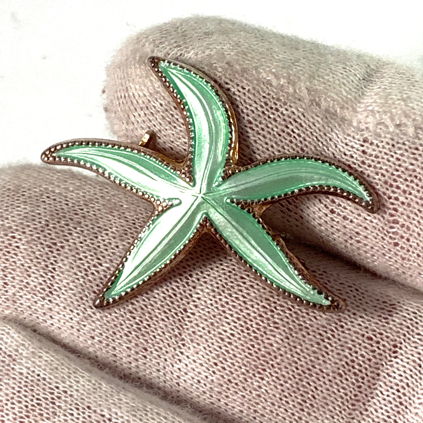 David-Andersen, Norway Vintage Sterling Silver Green Enamel Starfish Brooch