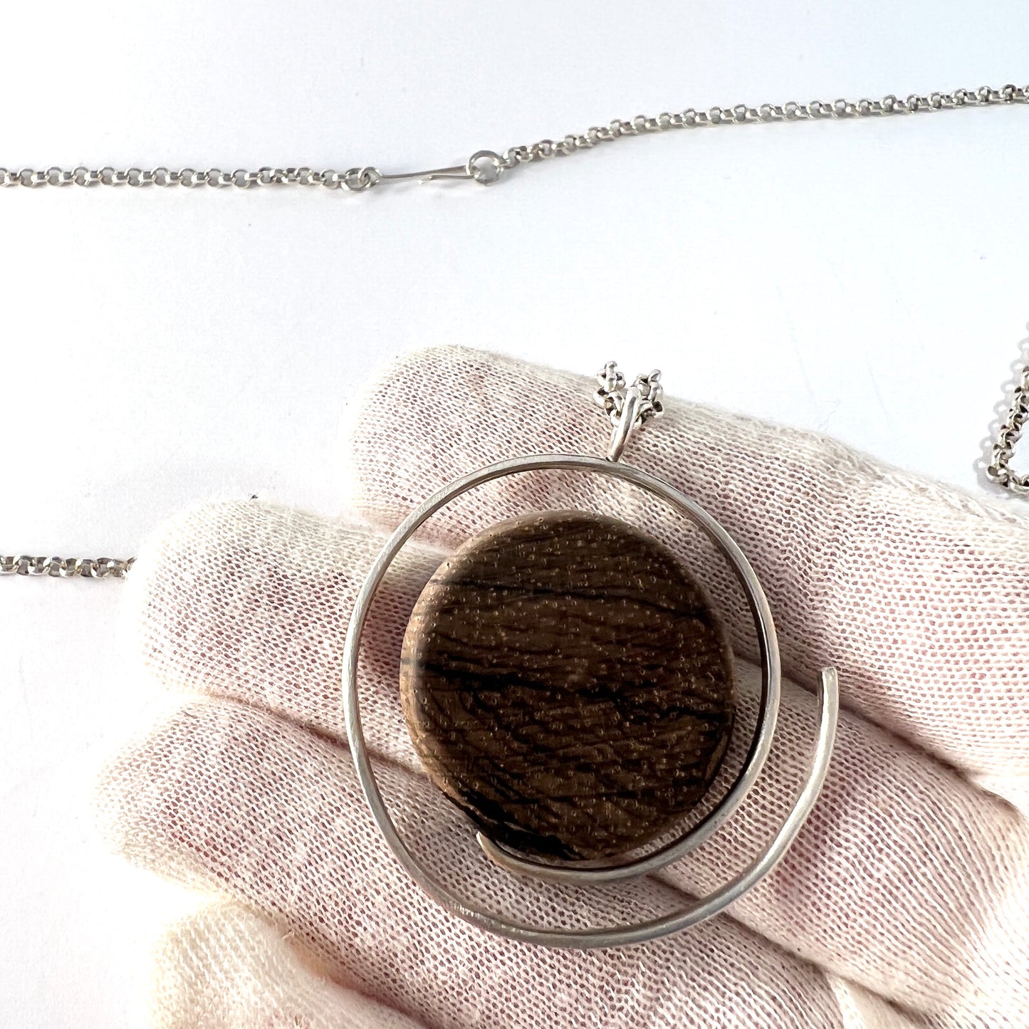Aarikka, Finland 1962. Vintage Sterling Silver Ebony Pendant Necklace. Designer Pekka Ilmari Sarvanto