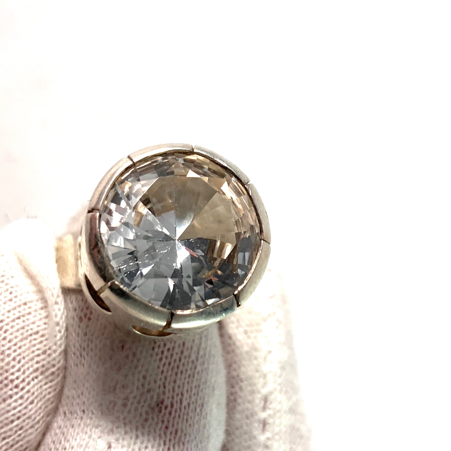 Alton, Sweden 1971 Bold Modernist Sterling Rock Crystal Ring.