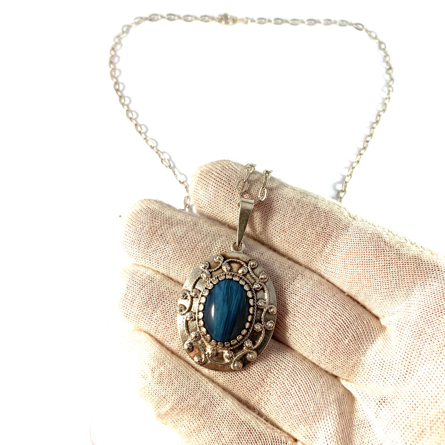 Nordström, Sweden 1975. Vintage Solid Silver Bergslagen-stone Pendant Necklace.