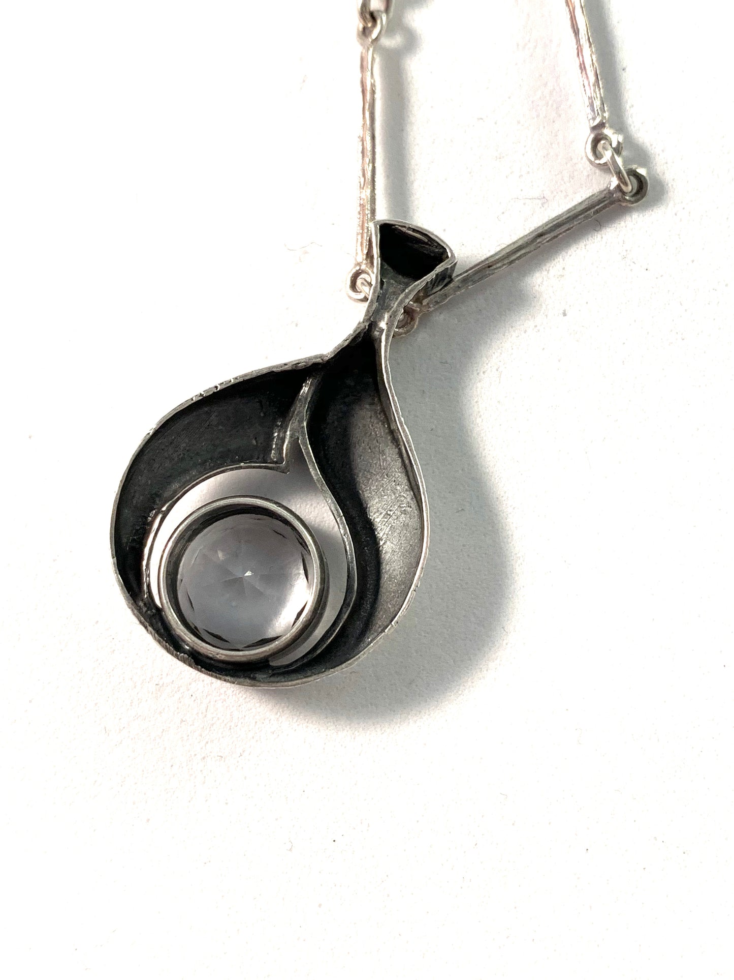 Karl Laine for Finnfeelings, Vintage Sterling Rock Crystal Pendant Necklace.