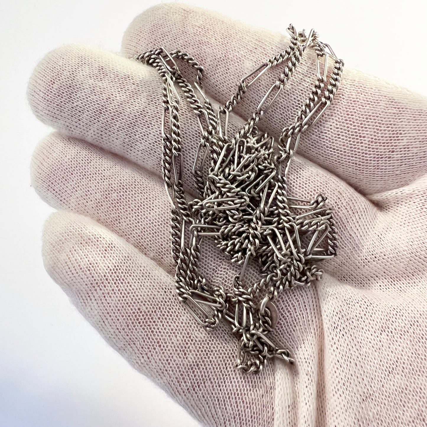 Germany c year 1900. Antique 830 Silver 67 inch Longuard Chain Necklace. Makers Mark