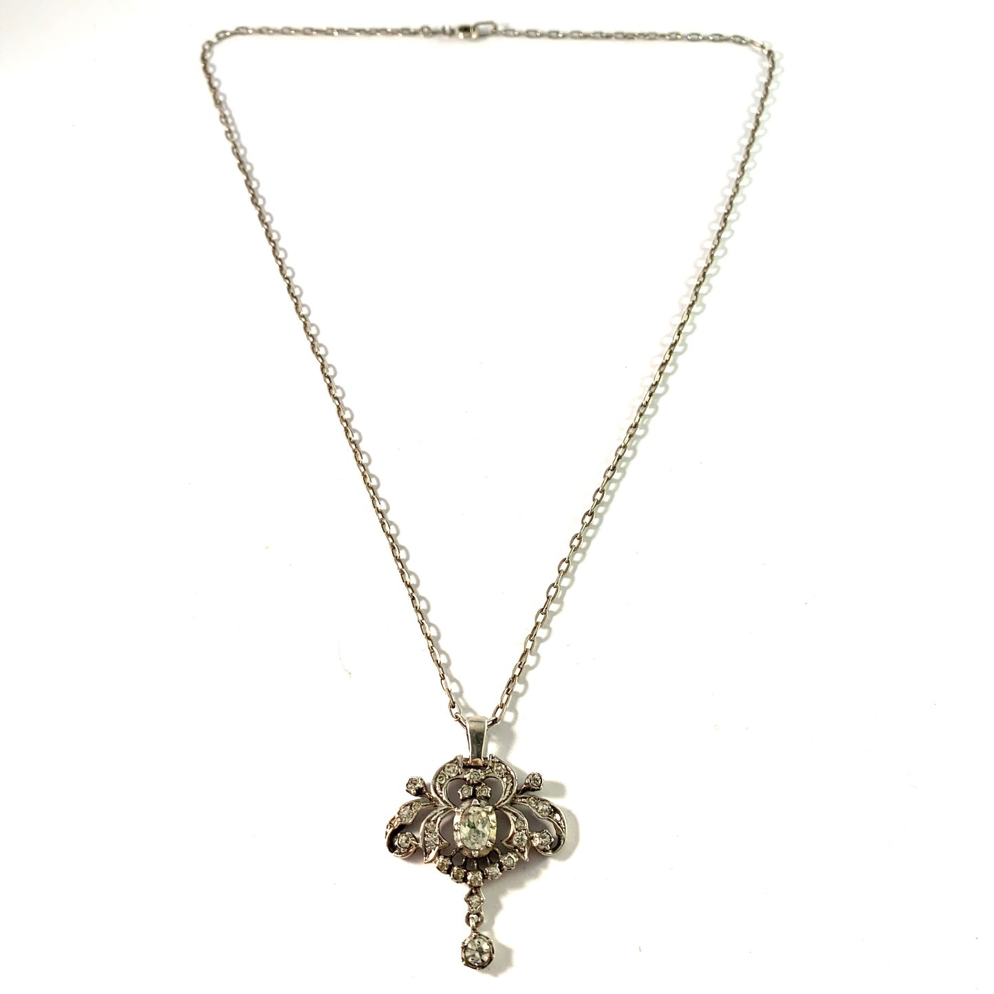 Germany / Austria 1930-40s Solid 835 Silver Paste Stone Pendant Necklace.