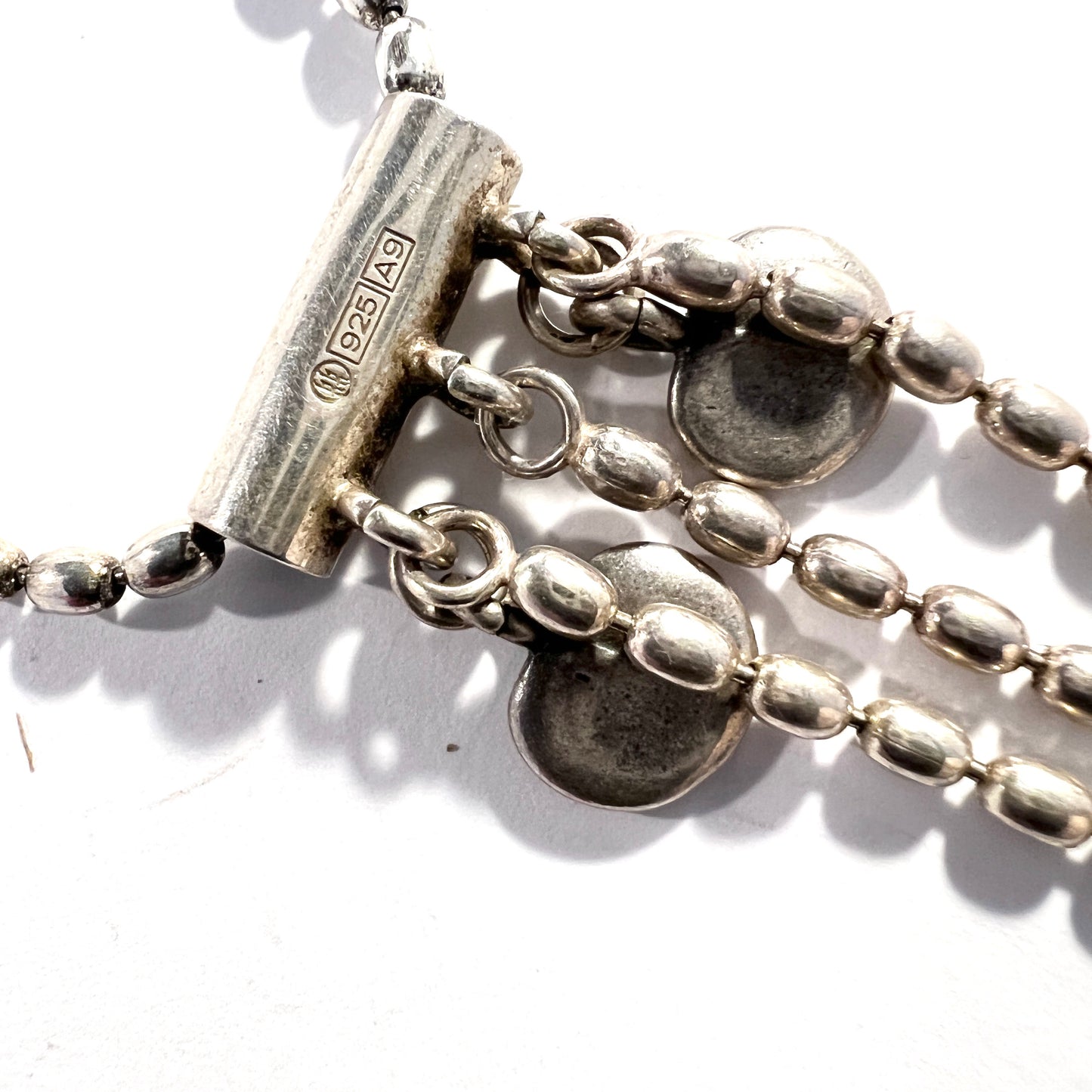 Kalevala Koru, Finland. Vintage Sterling Silver Pink Pearl Heart Pendant Necklace.