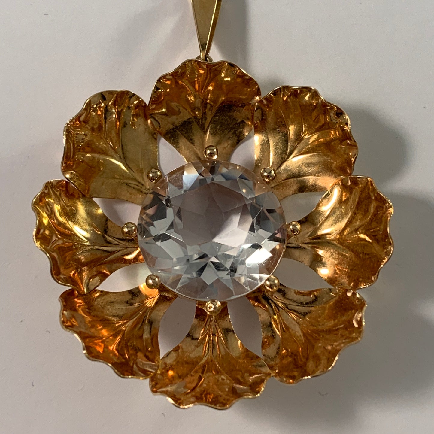 Atelje Stigbert, Sweden 1946. Mid Century Large 18k Gold Rock Crystal Pendant Necklace.