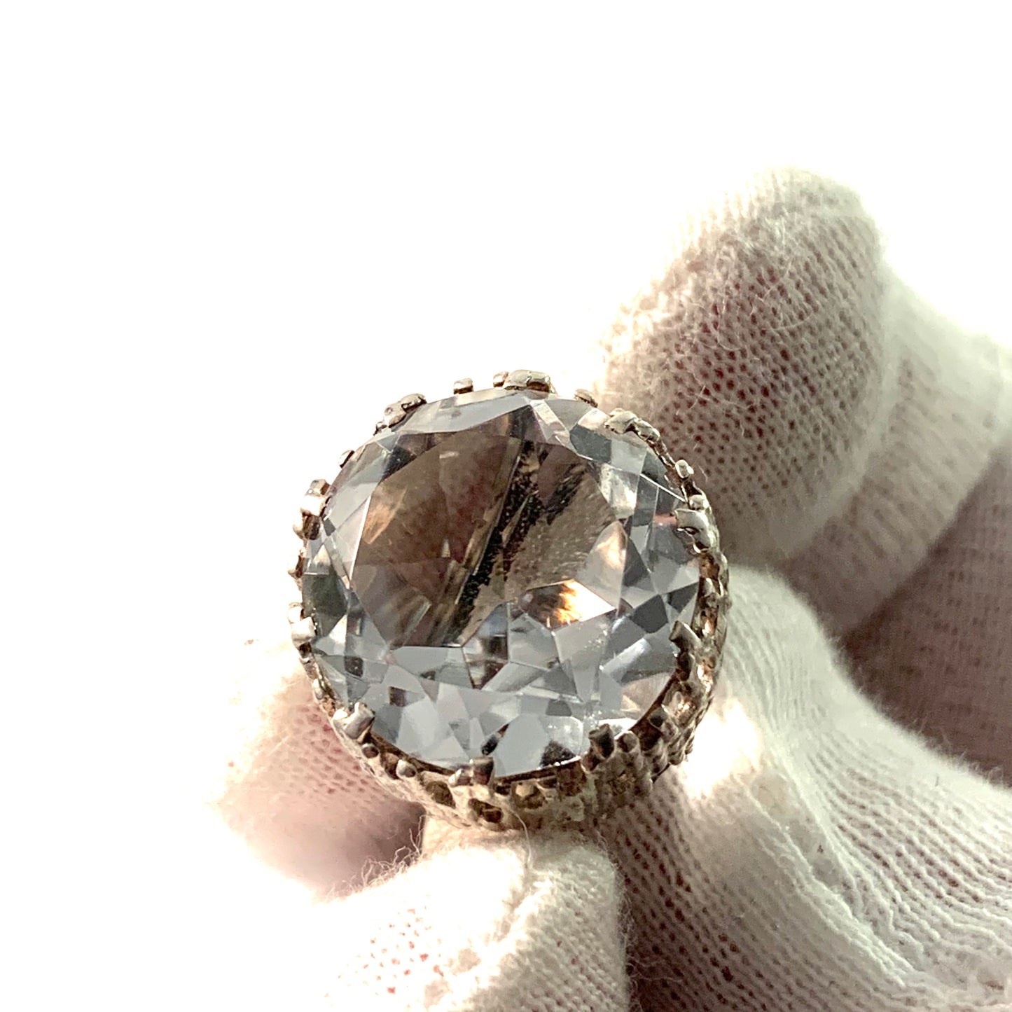 Bengt Hallberg, Sweden year 1973 Bold Modernist Sterling Rock Crystal Ring