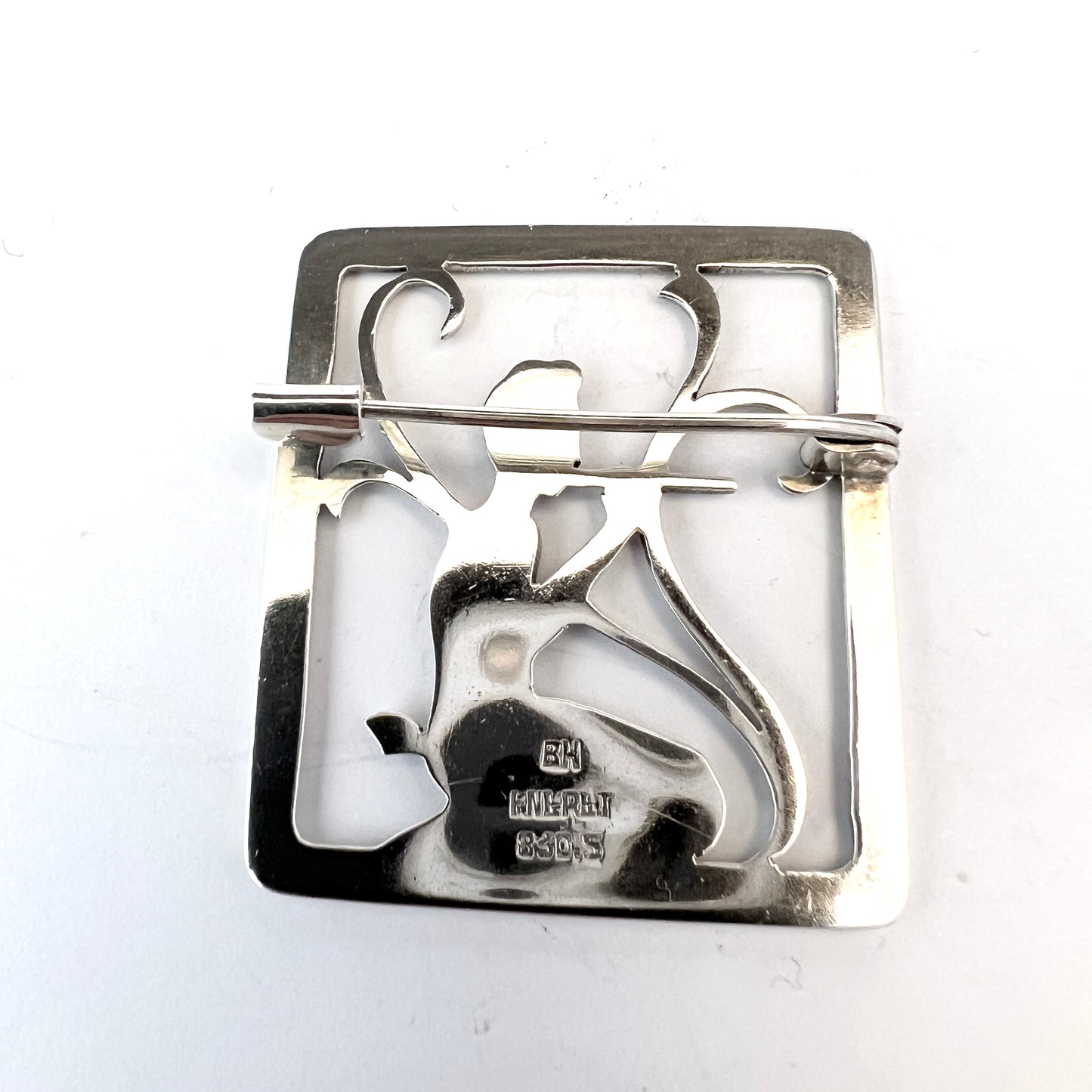 Bernhard Hertz, Copenhagen c 1920-30s. Art Deco Silver Faun with Flute Brooch.