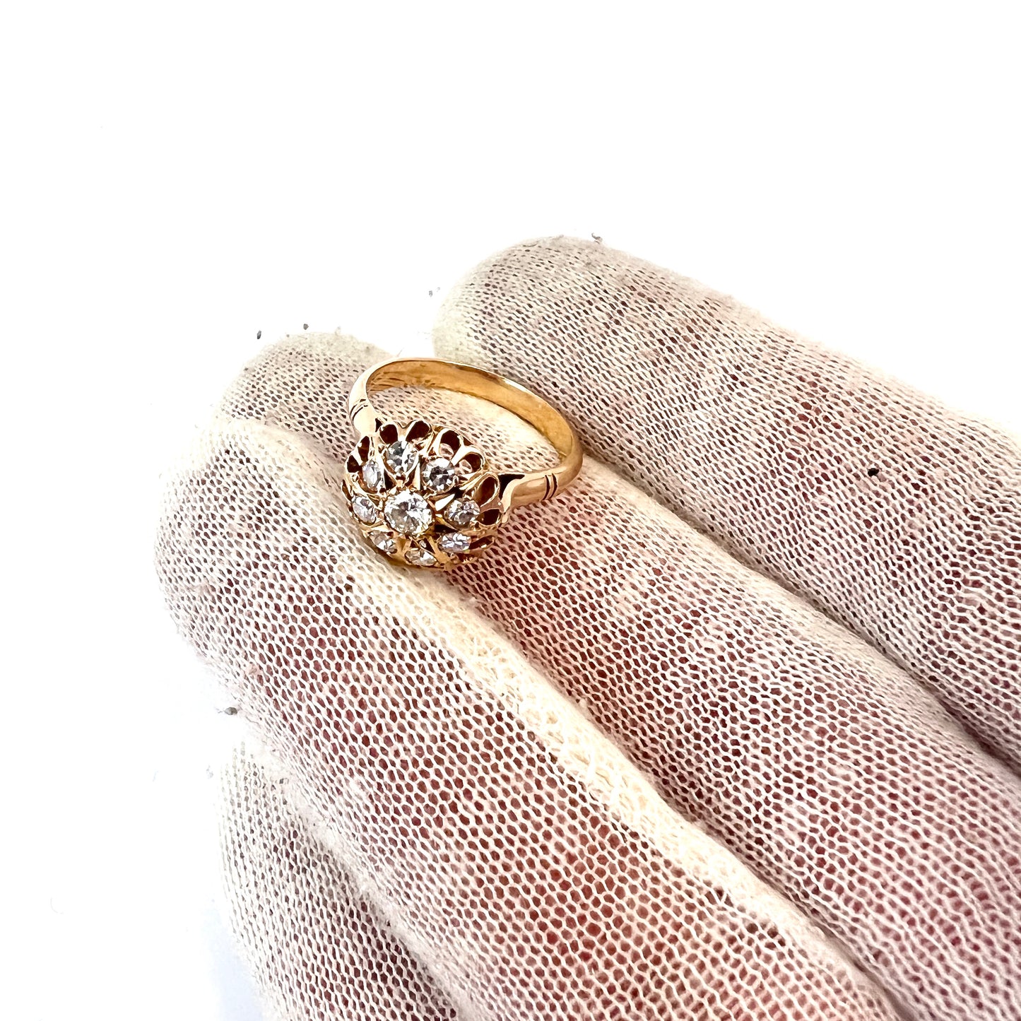 Soviet USSR. Vintage 14k Gold 0.35ctw Diamond Cluster Ring.