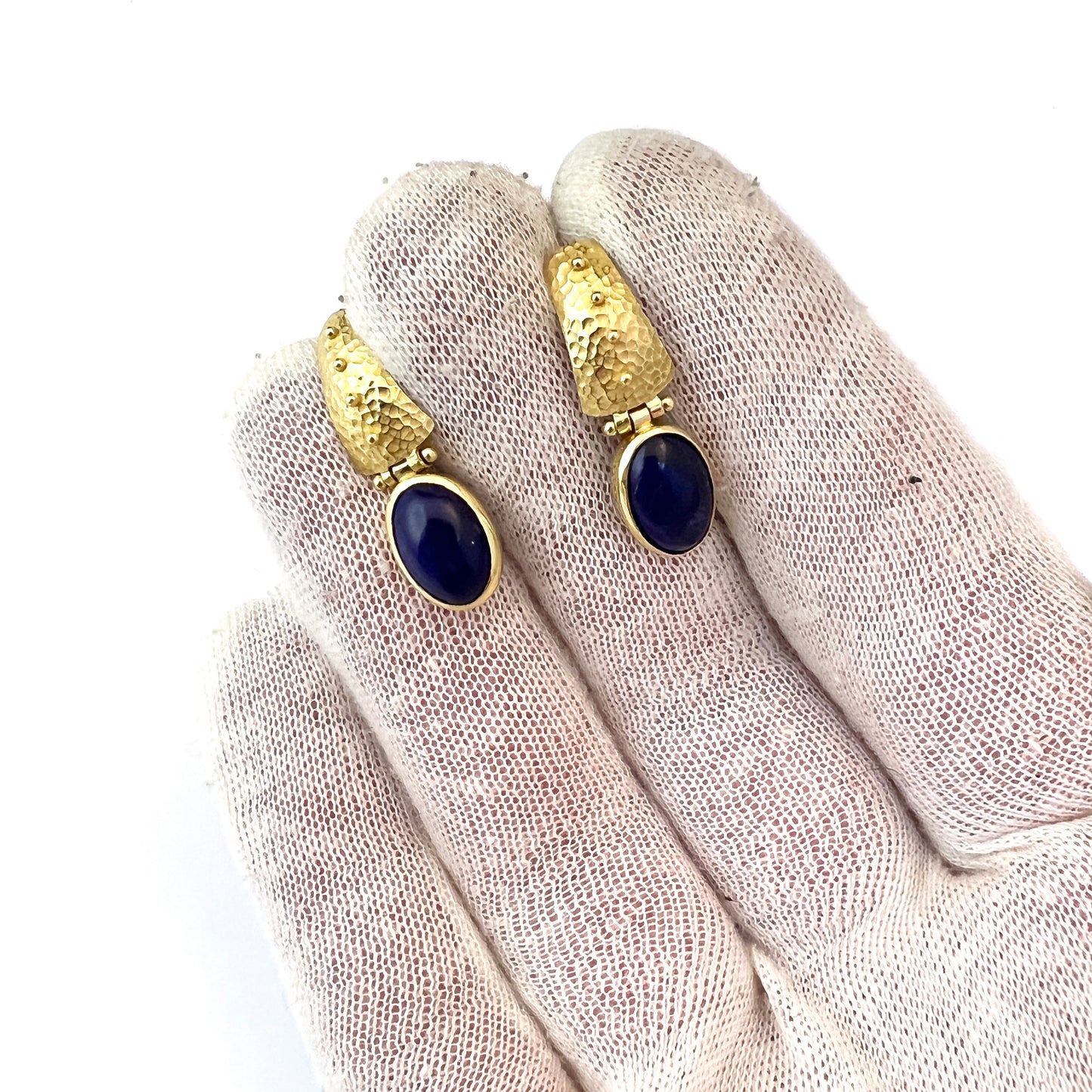 Vicenza, Italy. Vintage 18k Gold Lapis Lazuli Earrings.