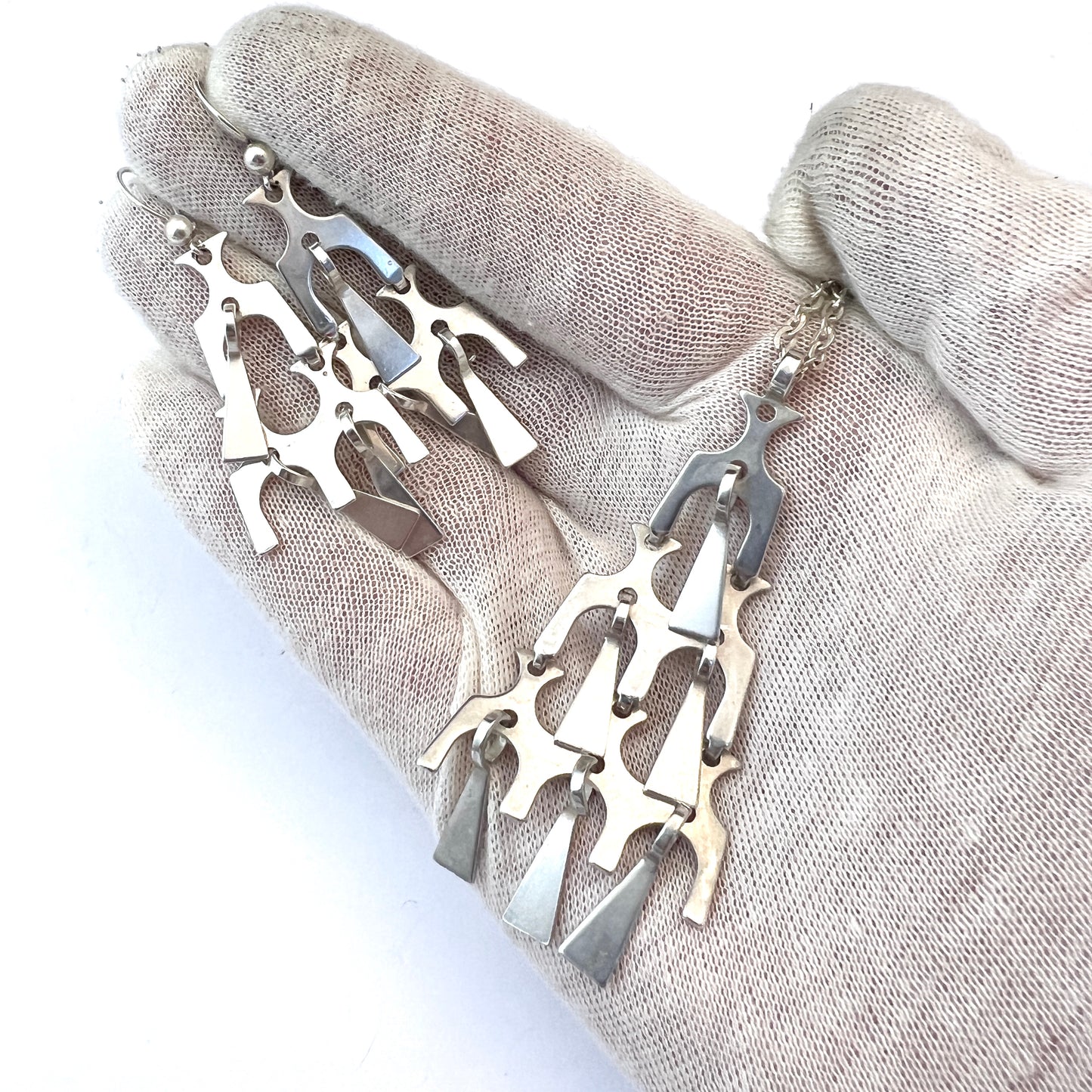 David-Andersen, Norway 1960s. Vintage Sterling Silver Earrings and Pendant Necklace.