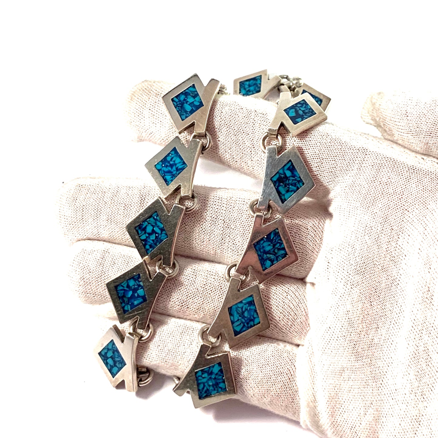 Mexico, Vintage Massive 3.75oz Sterling Silver Turquoise Enamel Necklace.