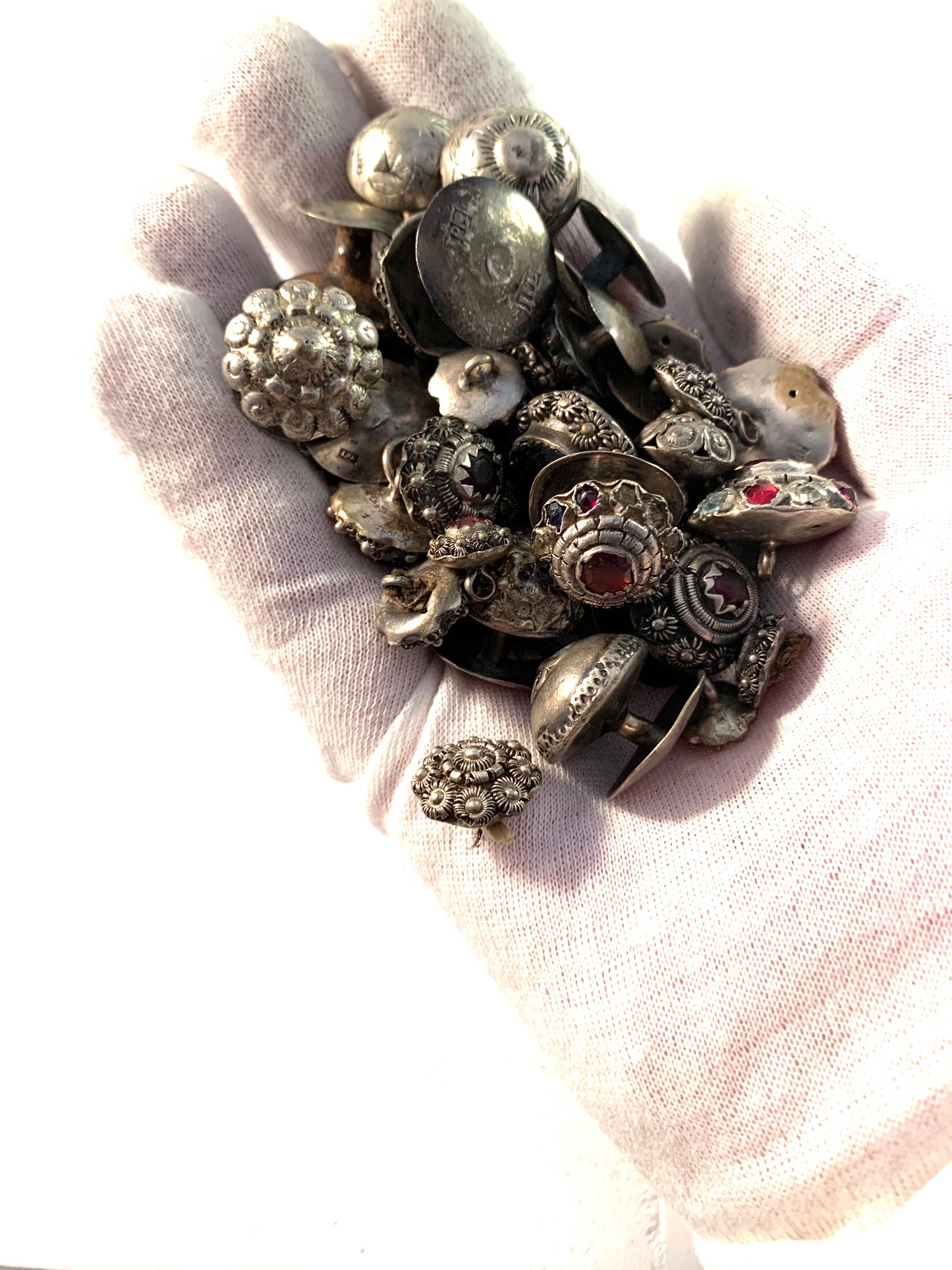 Lot, Georgian and Victorian Silver Paste Buttons and Studs. Mostly Hallmarked for Sweden.