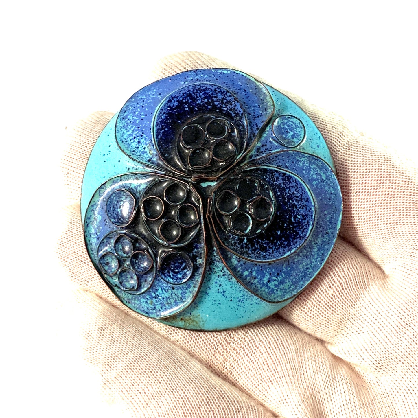 Anja Mäkinen, Finland 1970s. Large Copper Enamel Brooch.