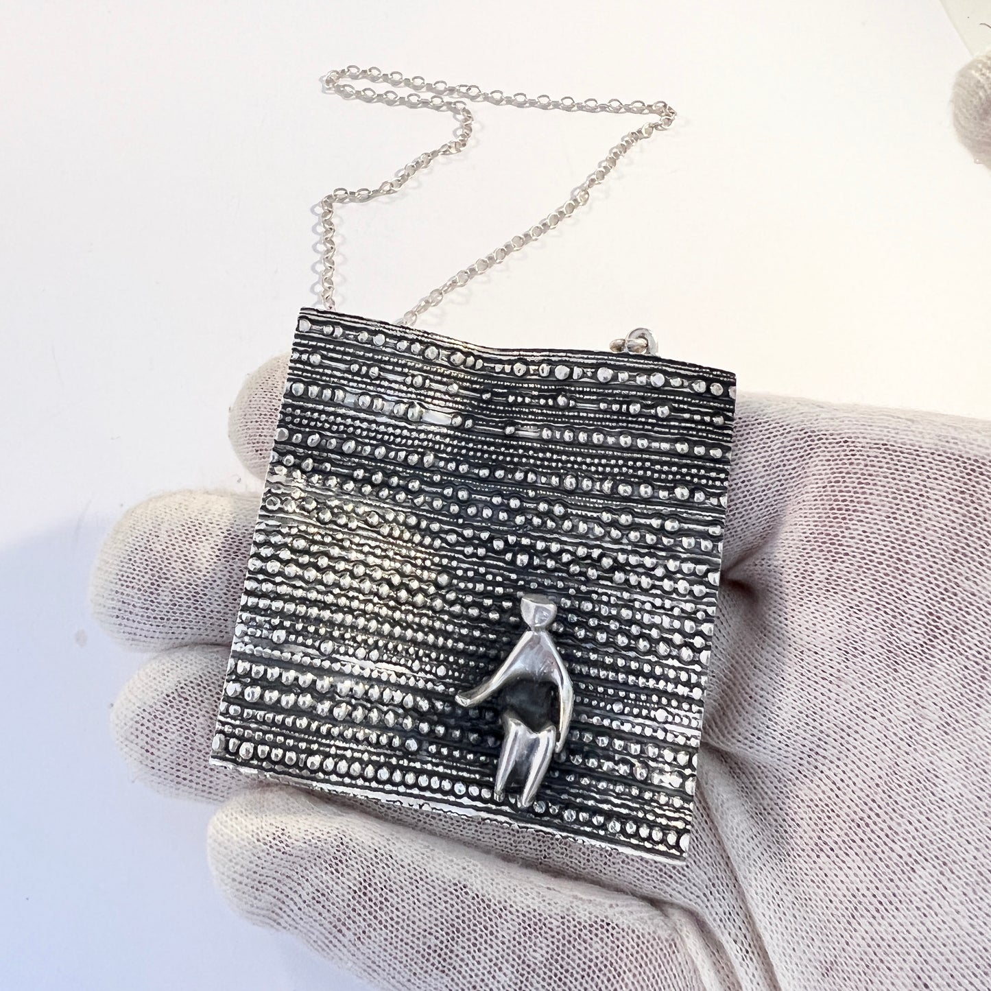 Jorma Laine for Kultateollisus, Finland year 1970 Large Silver Magic Carpet Series Pendant Necklace.