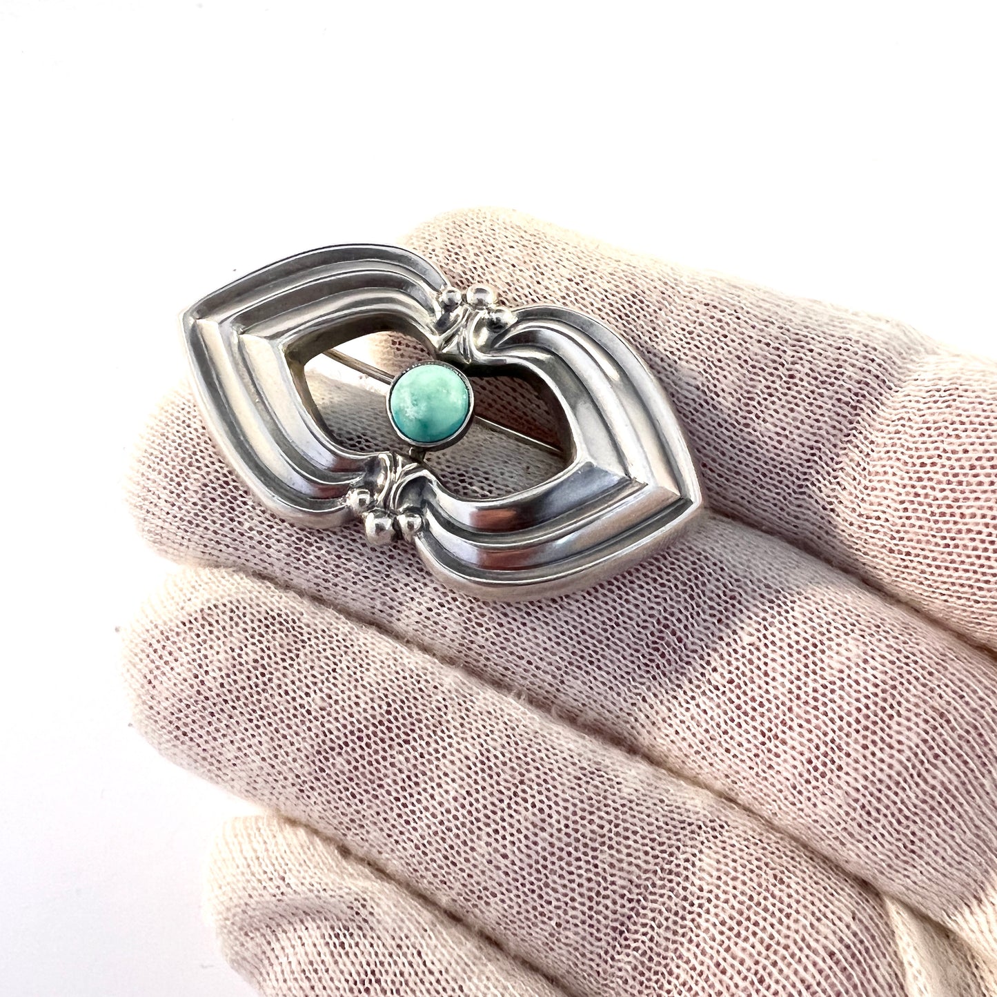 David-Andersen, Norway 1940-50s. Sterling Silver Turquoise Brooch.