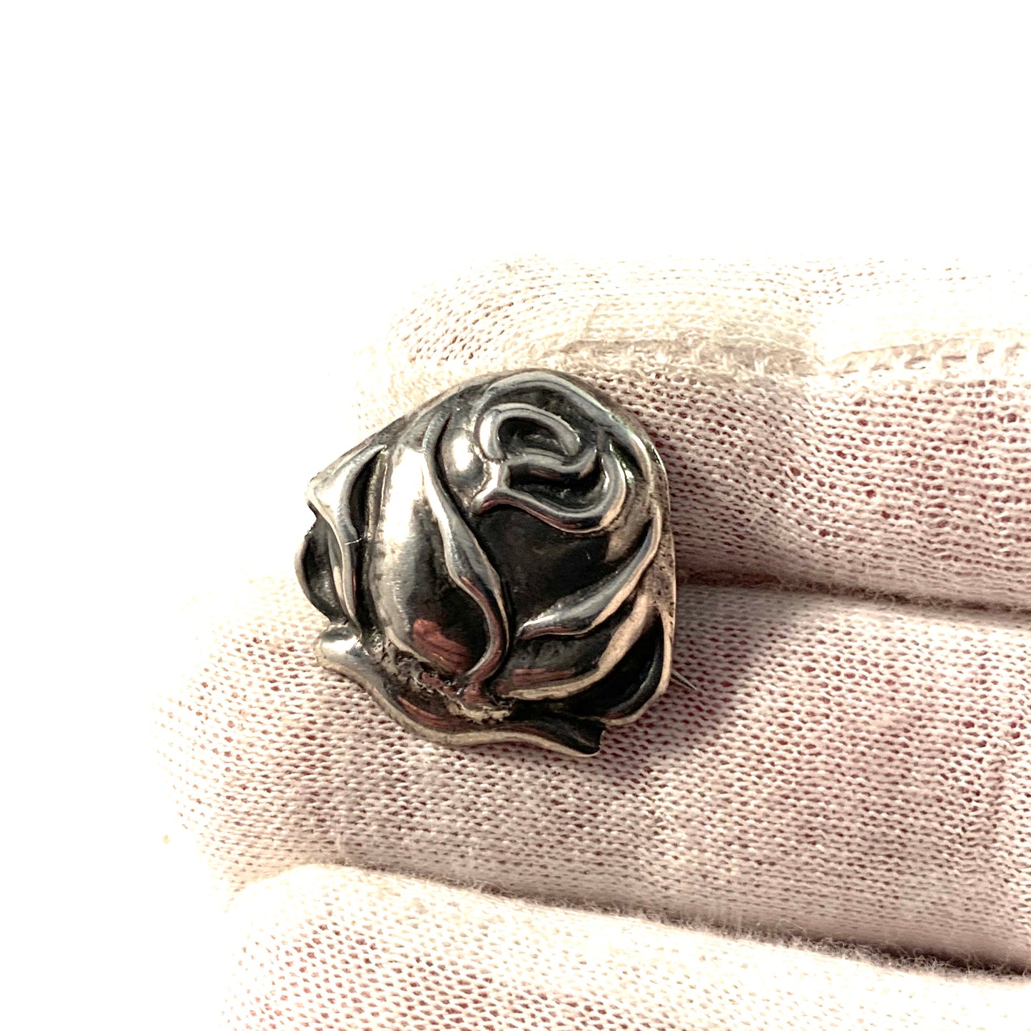 Bernhard Hertz, Denmark 1914 Antique 826 Silver Small Rose Brooch