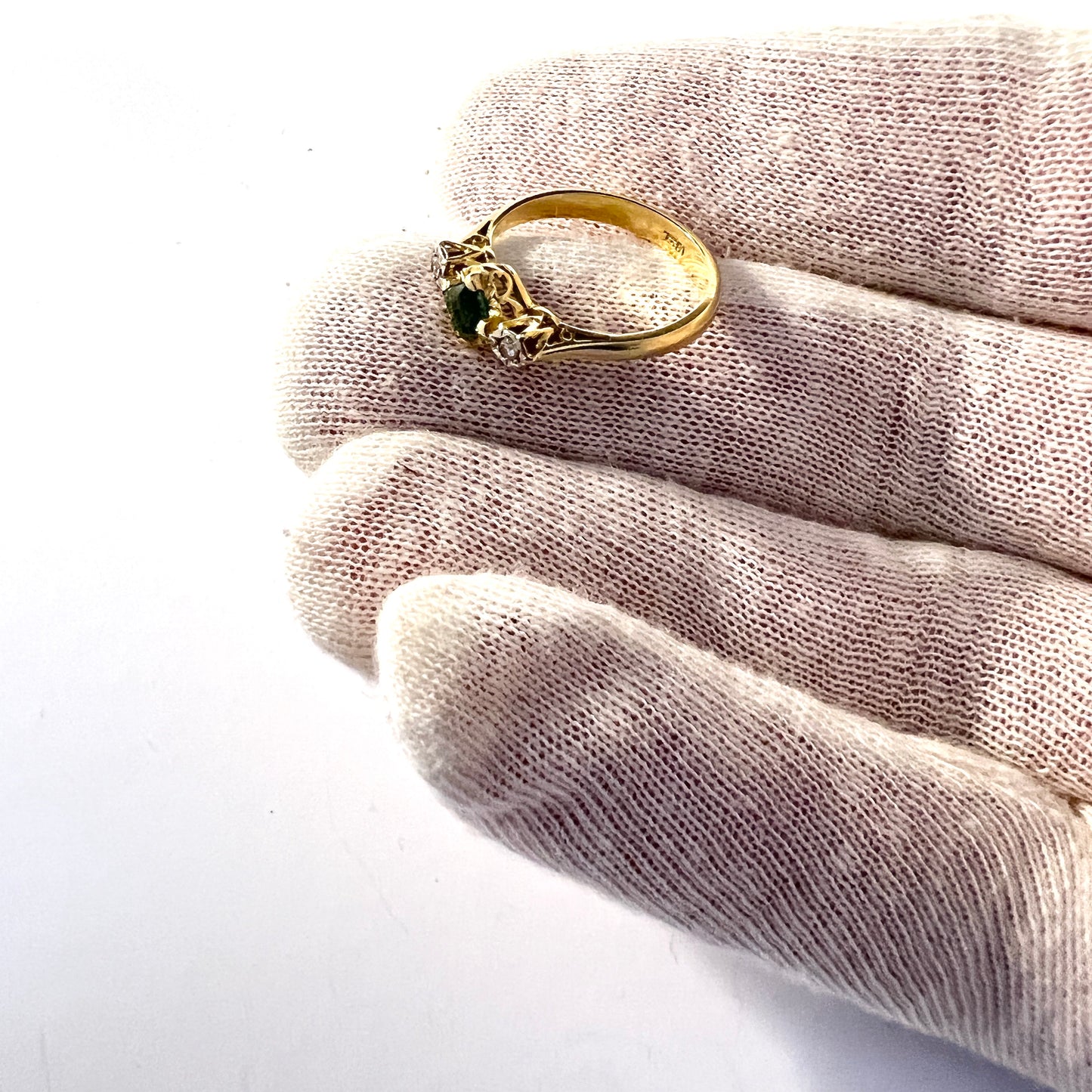 Antique Early 1900s 18k Gold Diamond Green Tourmaline Ring.