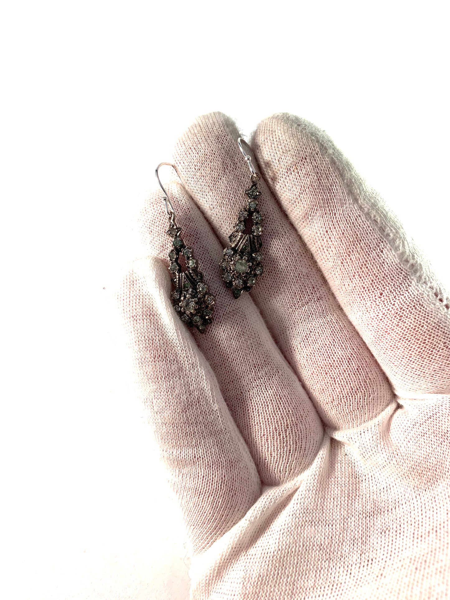Early 1900s Sterling 935 Silver Foiled Back Paste Stone Earrings. New Hooks.