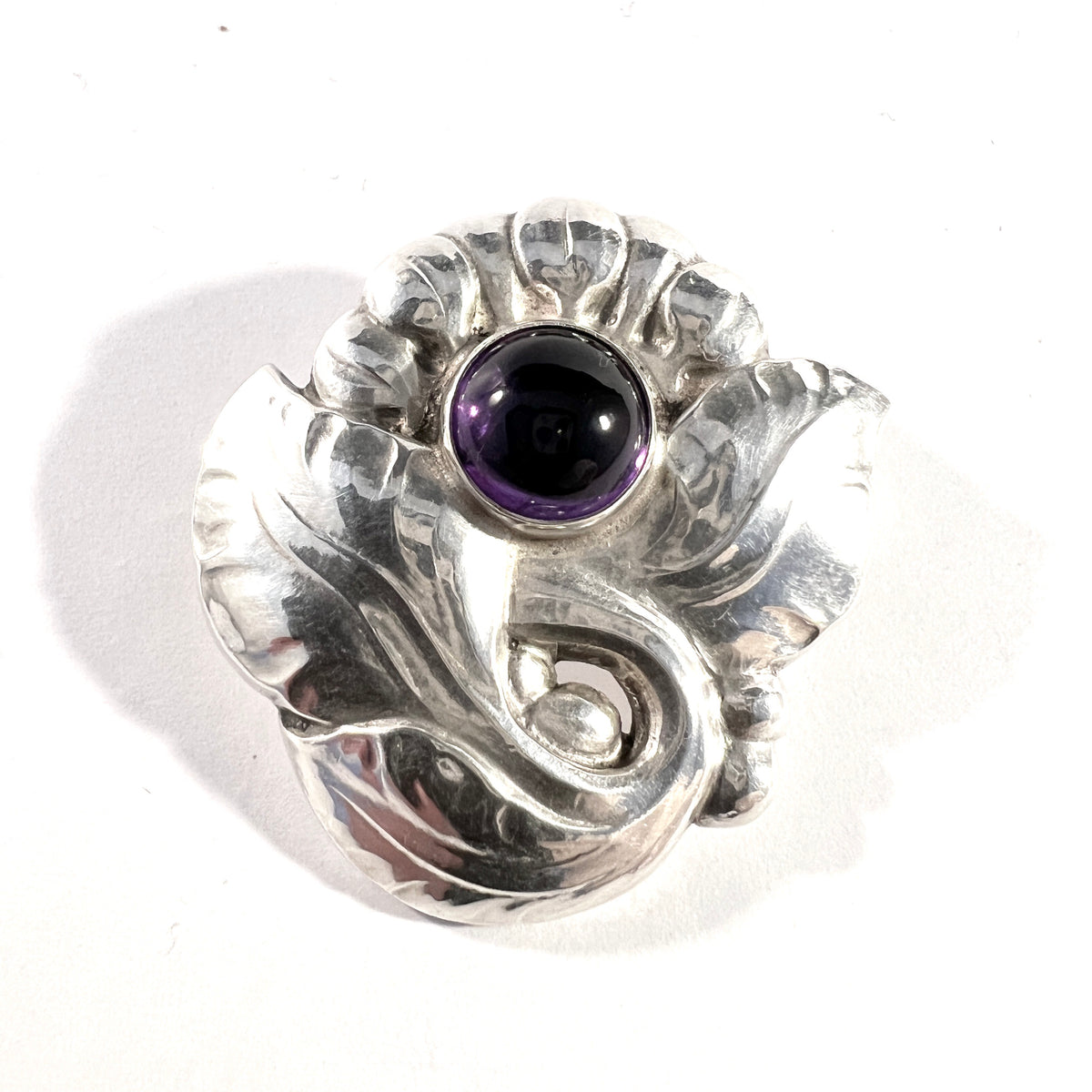 Georg Jensen, Denmark 1933-44 Design 71 Sterling Silver Amethyst Brooch.