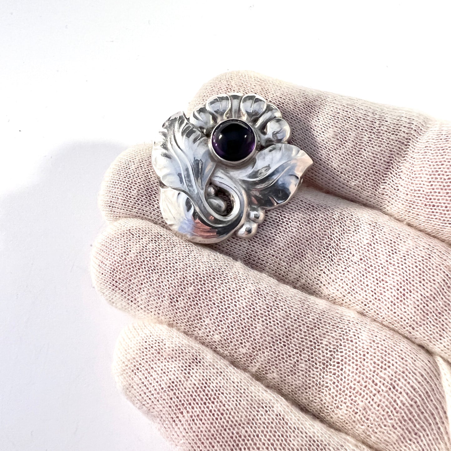 Georg Jensen, Denmark 1933-44 Design 71 Sterling Silver Amethyst Brooch.