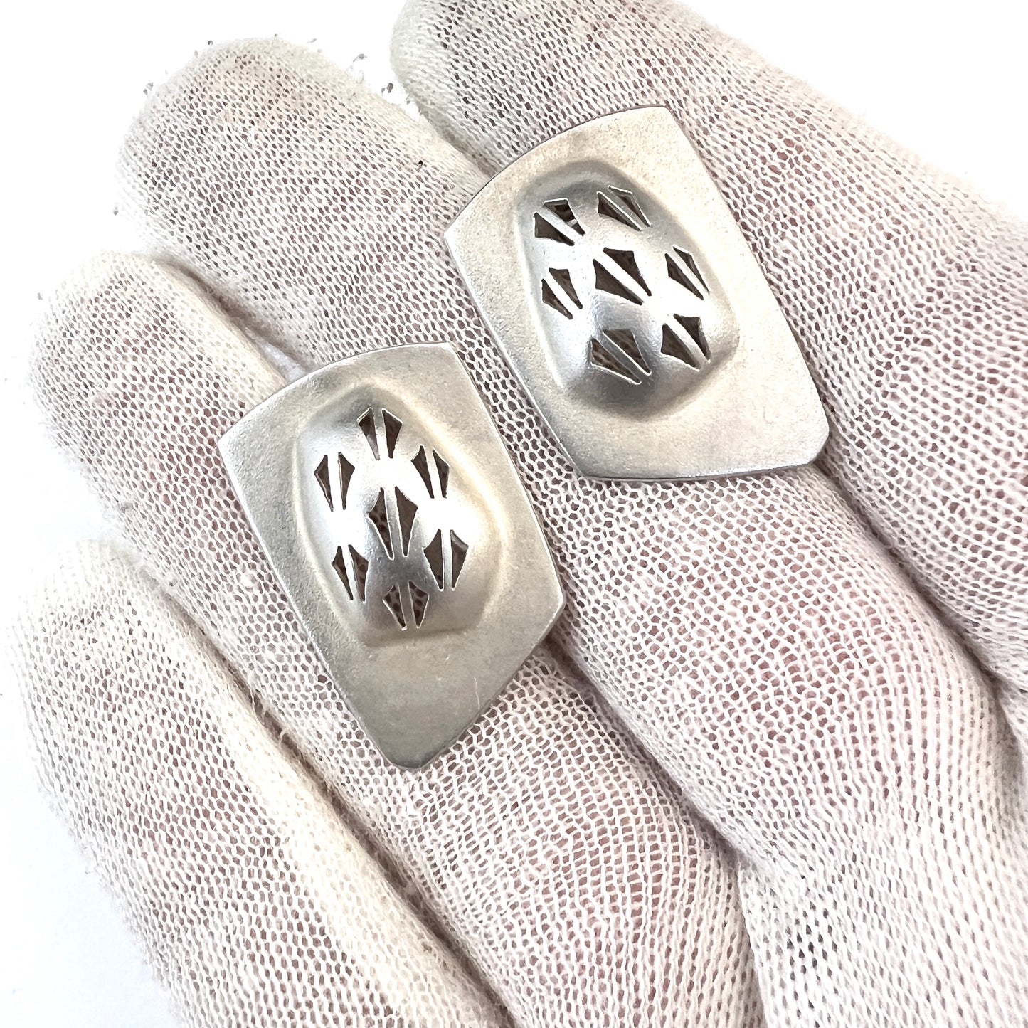 Vintage Modernist Sterling Silver Earrings. Maker/Designer Mark