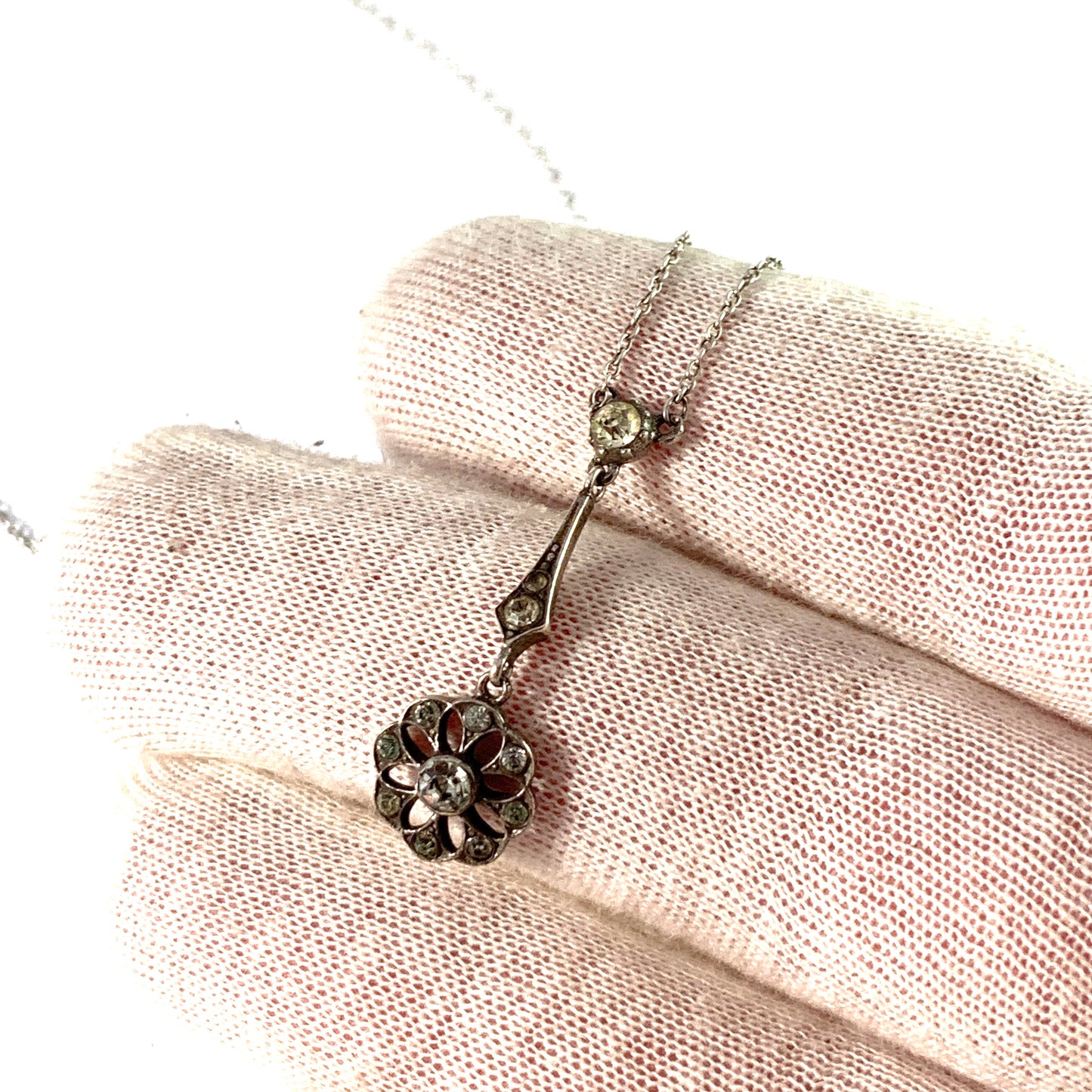 Bremer Silberwarenfabrik, Germany c 1920-30s. Solid 830 Silver Paste Stone Pendant Necklace.