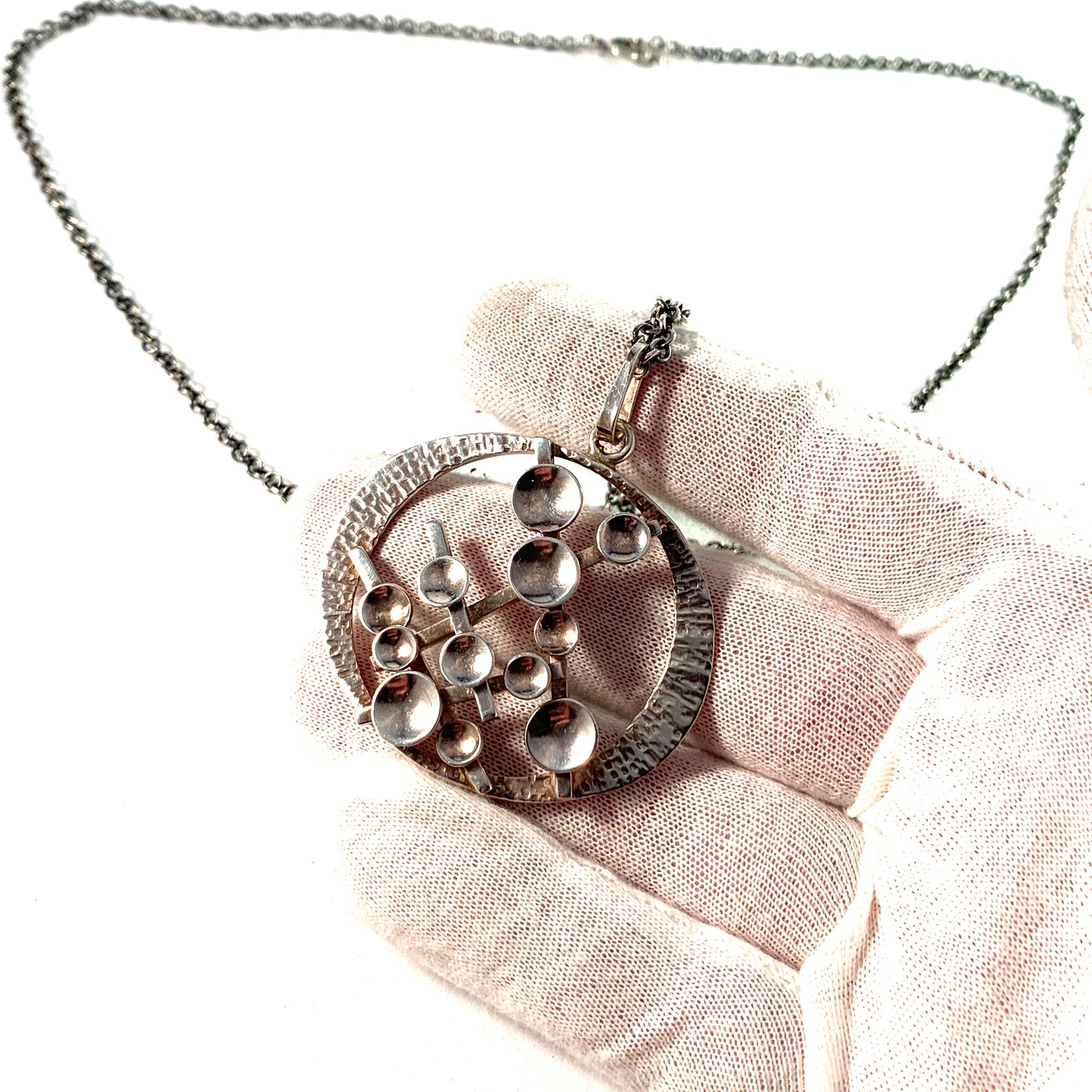 Claes E Giertta, Stockholm Vintage Sterling Silver Large Pendant Necklace. Signed