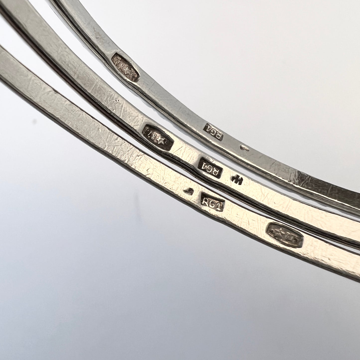 Soviet USSR c 1960-70s. Vintage Solid Silver Bangle Stack.