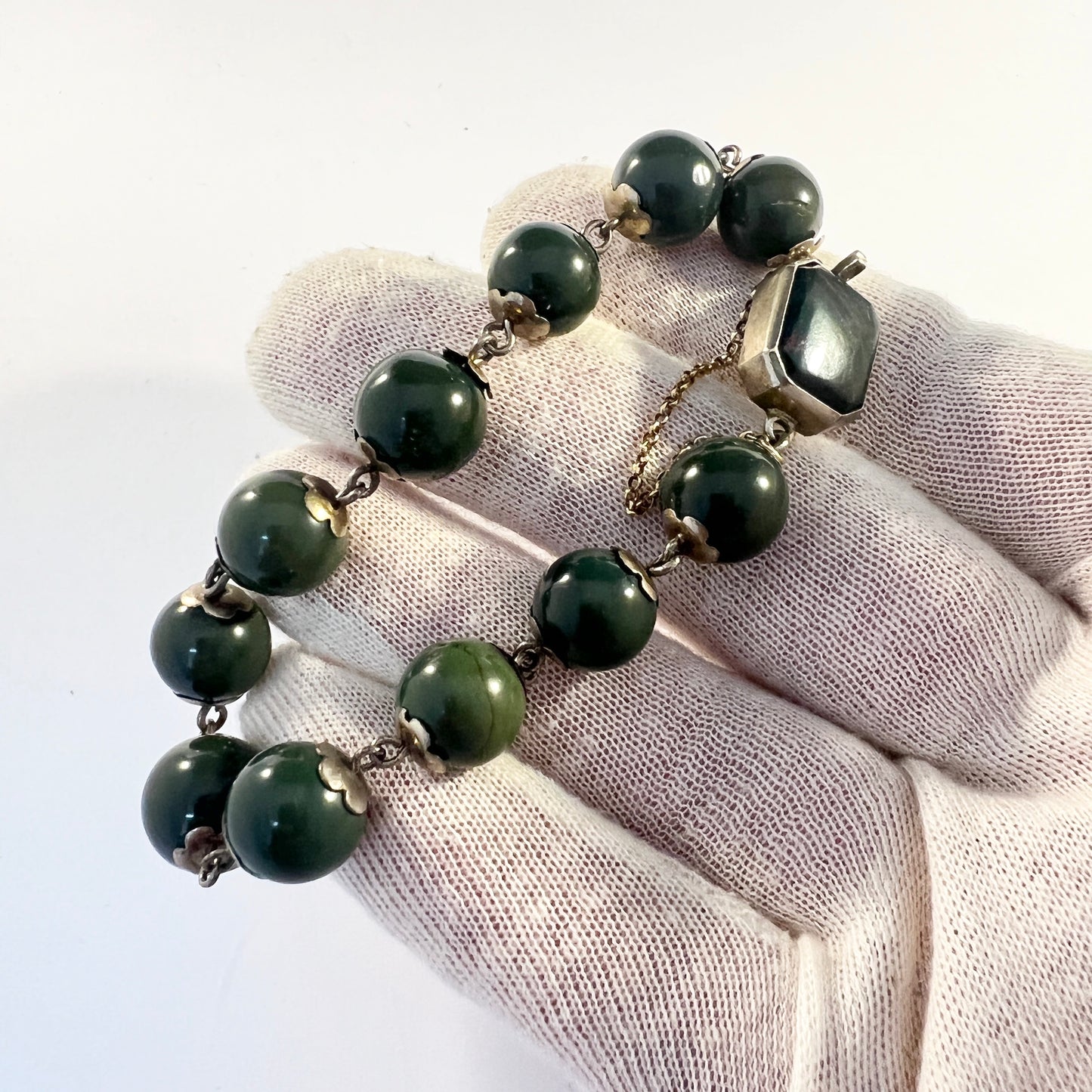 Antique Victorian Silver Heliotrope Bloodstone Bracelet.