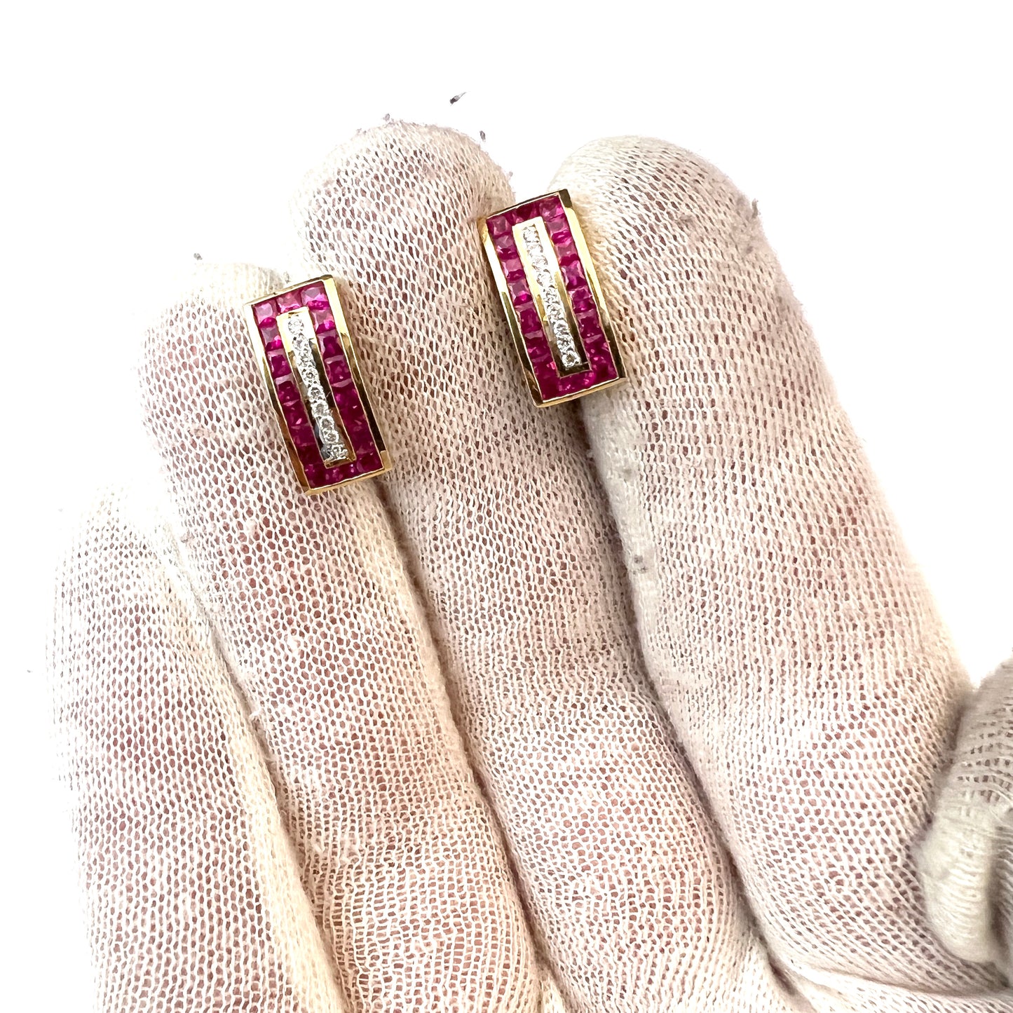 Vintage 18k Gold Diamond Ruby Earrings.