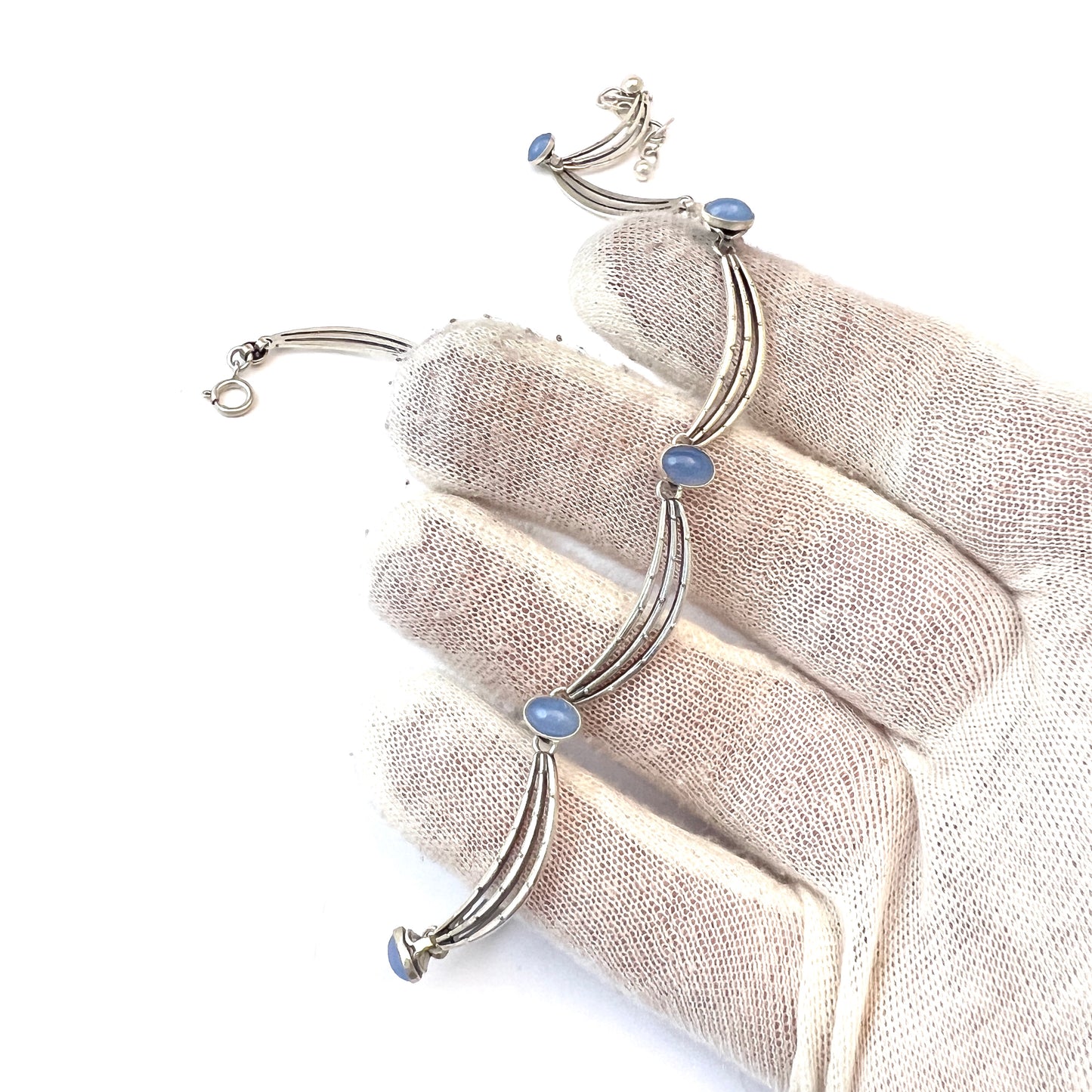 K&L-Kordes Lichtenfels, Germany 1950-60s Solid 835 Silver Chalcedony Necklace.