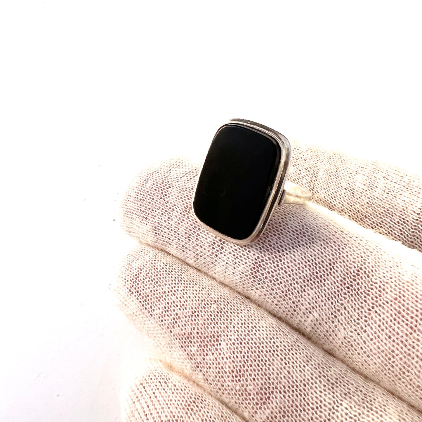 Vintage 1940s. Solid 830 Silver Onyx Signet Ring. Swedish Import.