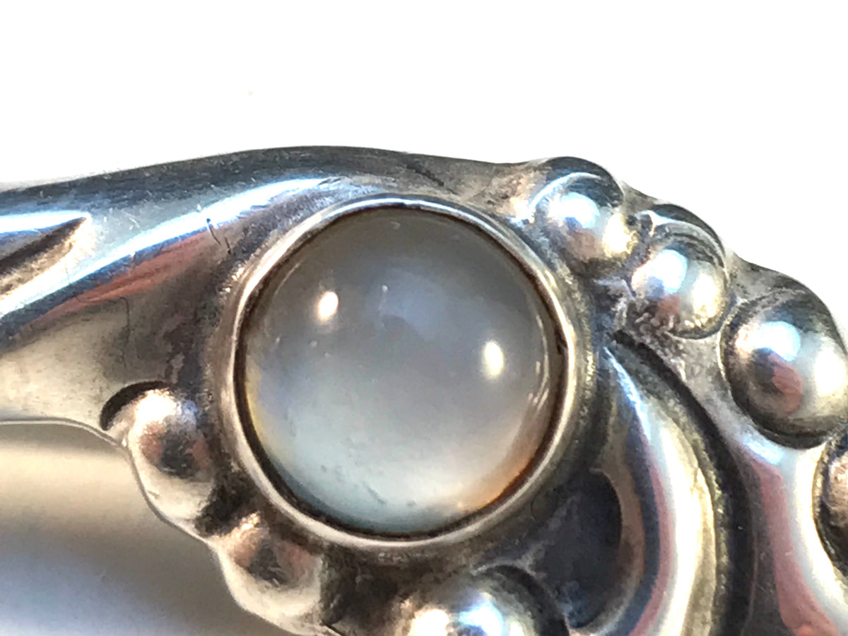 C Hannibal, Copenhagen early 1900s Art Nouveau Skonvirke 830 Silver Moonstone Pin Brooch