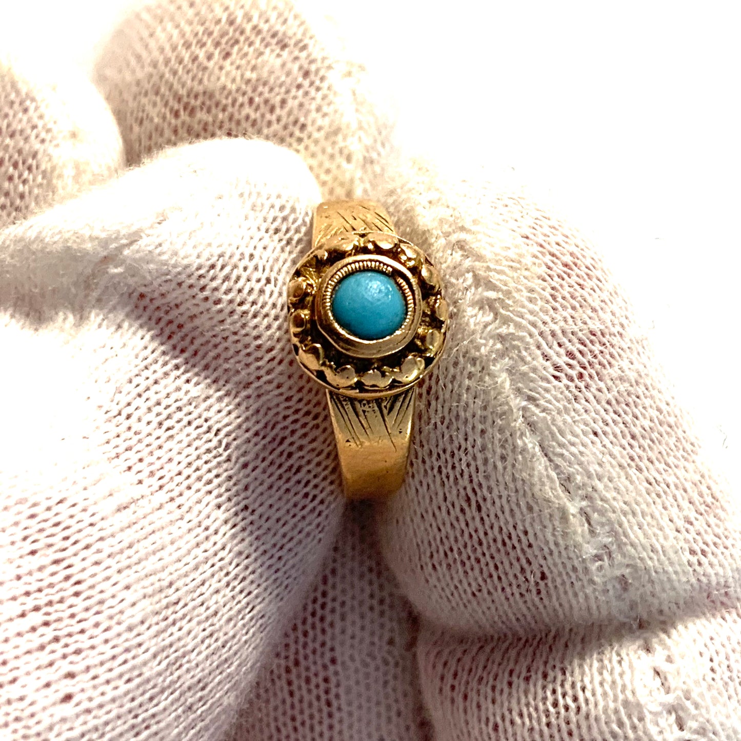 Gothenburg 1881 Antique Victorian 18k Gold Turquoise Ring.