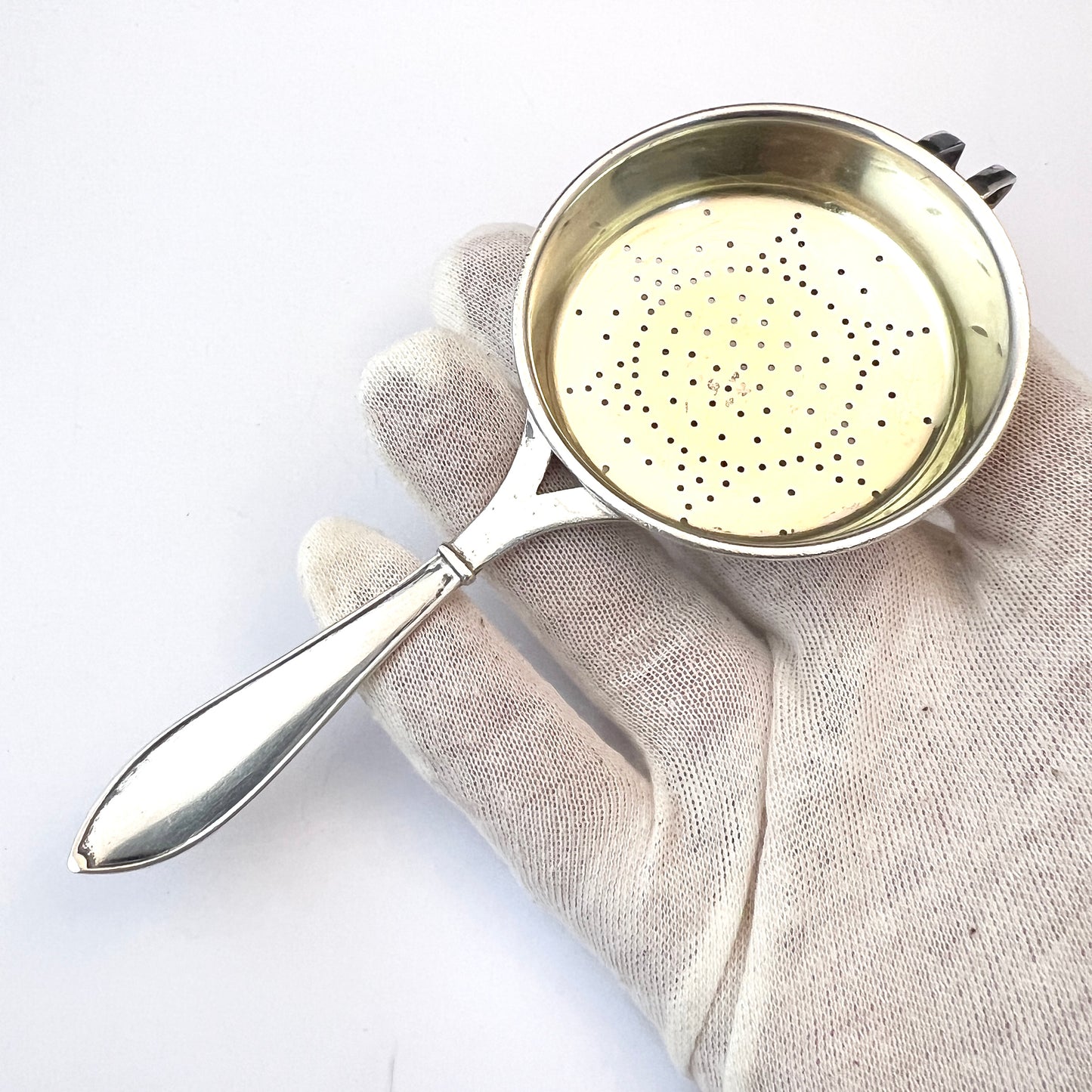 CG Hallberg. Sweden 1922. Art Deco Sterling Silver Tea Strainer.
