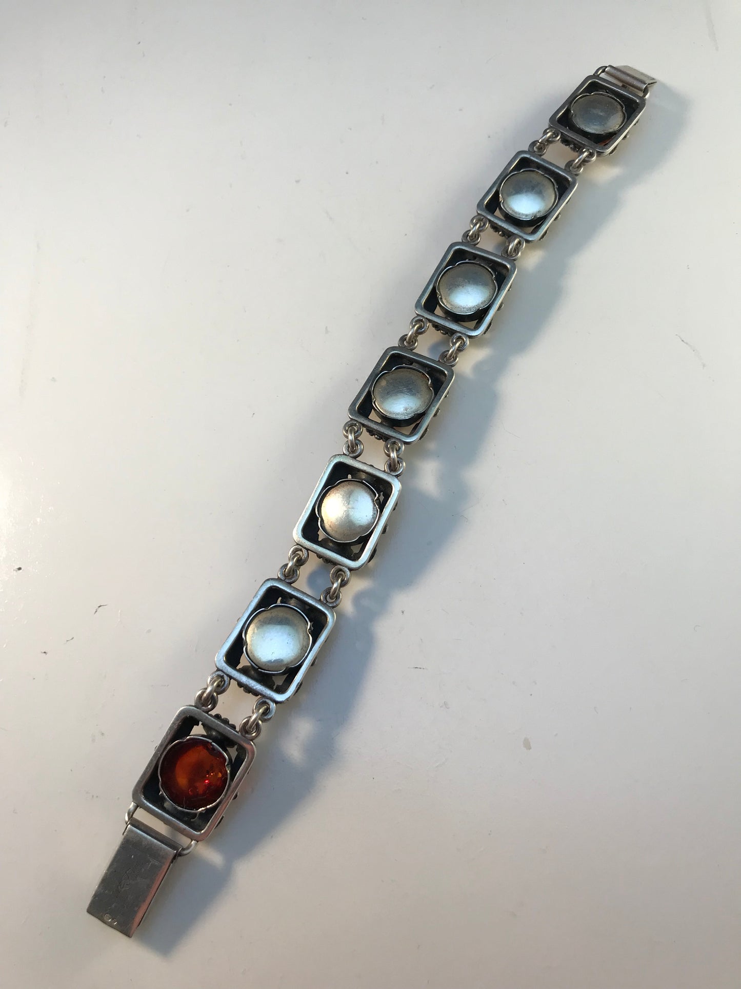 Niels Erik From, Denmark 1950s Mid Century Sterling Silver Amber Bracelet