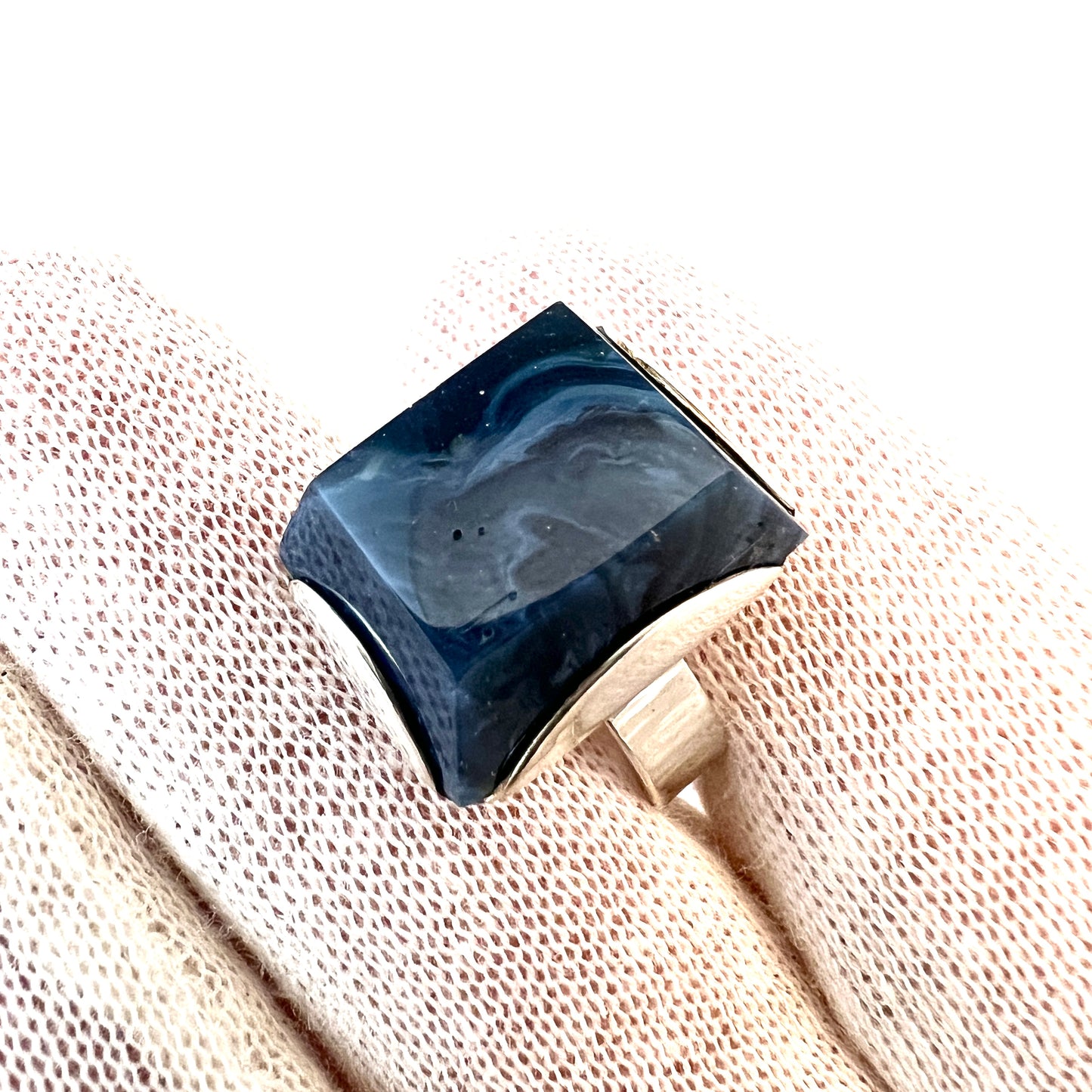 Sweden c 1970s. Sterling Silver Bergslagen-stone Ring.