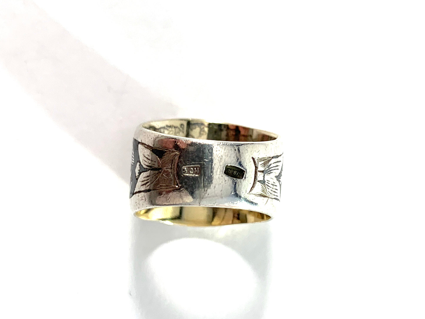 Russia, Soviet Era 1950-60s Mid Century Solid Silver Niello Ring.
