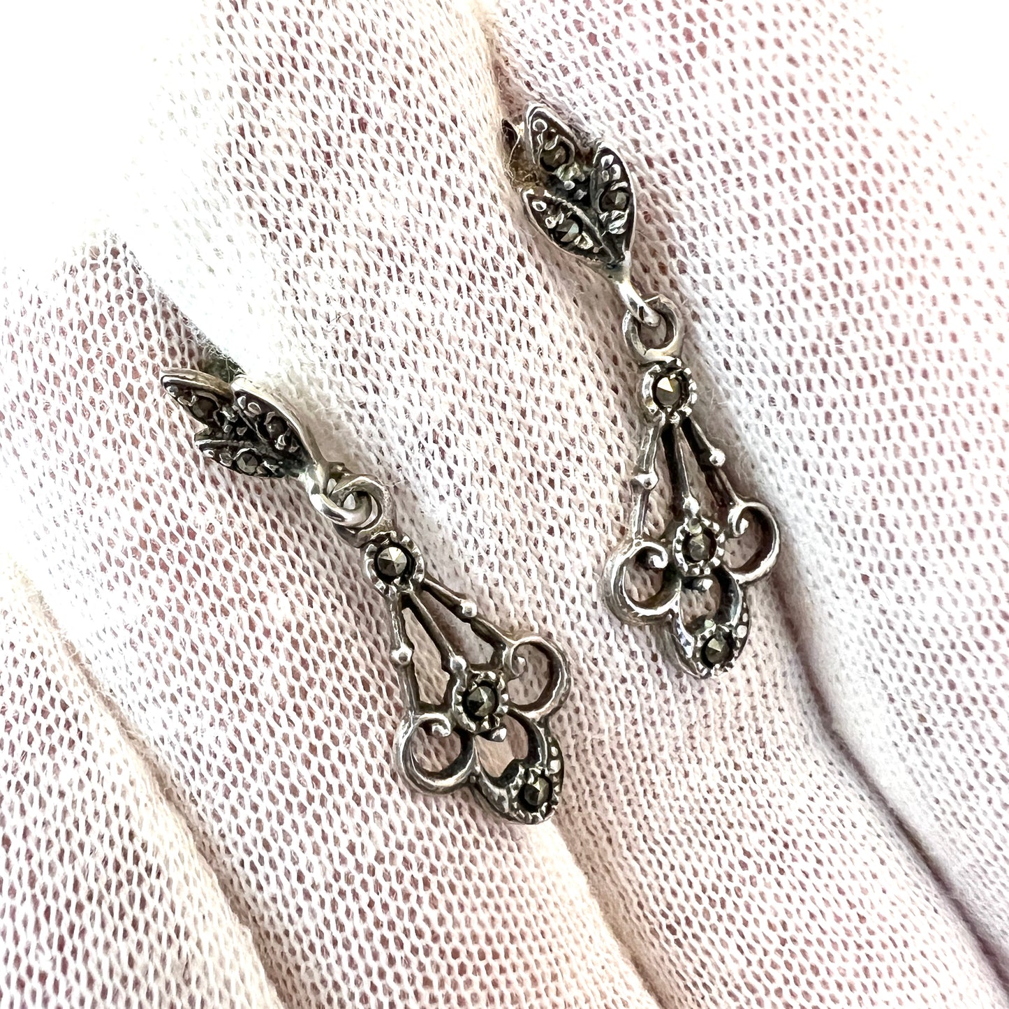 Early 1900s. Solid Silver Marcasite Earrings.