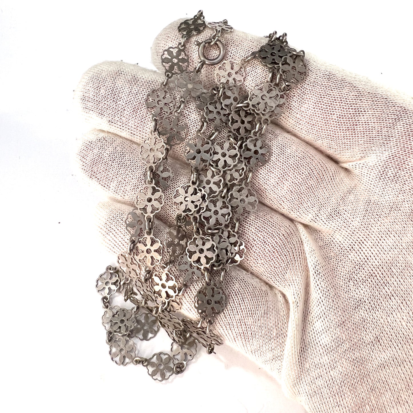 Sweden. Antique Solid Silver 60 inch Longuard Chain Necklace.