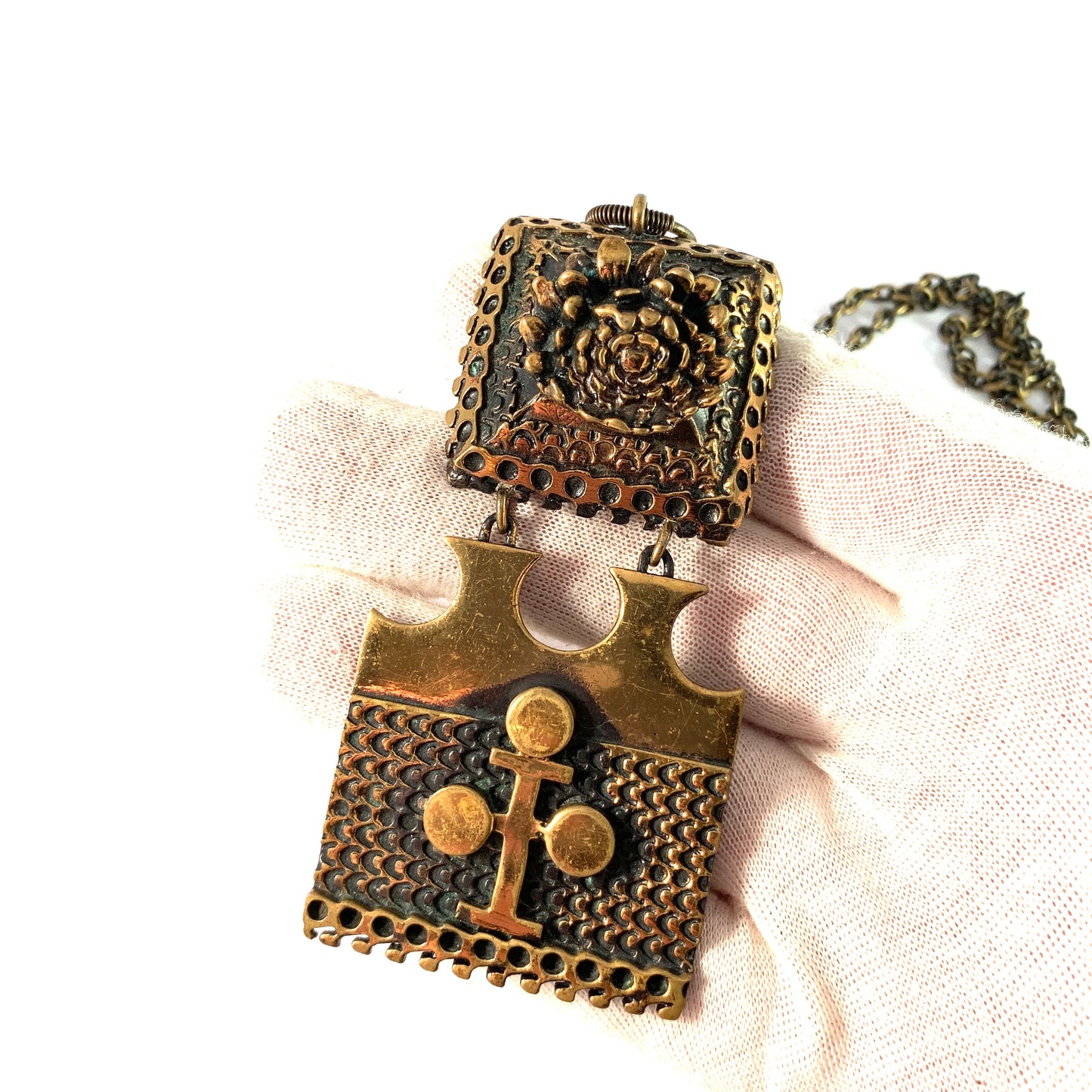 Pentti Sarpaneva フィンランド 1960 ~ 70 年代の大胆なブロンズ ペンダント ネックレス。署名済み