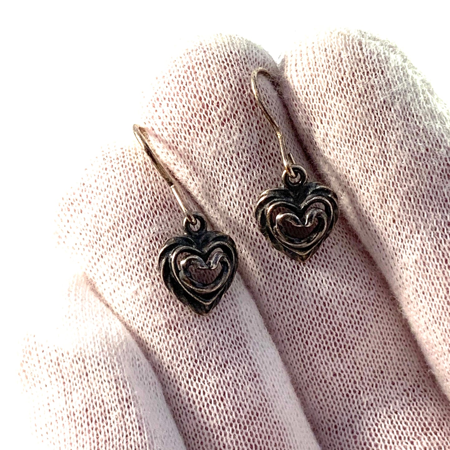 Kalevala Koru, Finland Vintage Sterling Heart Earrings.