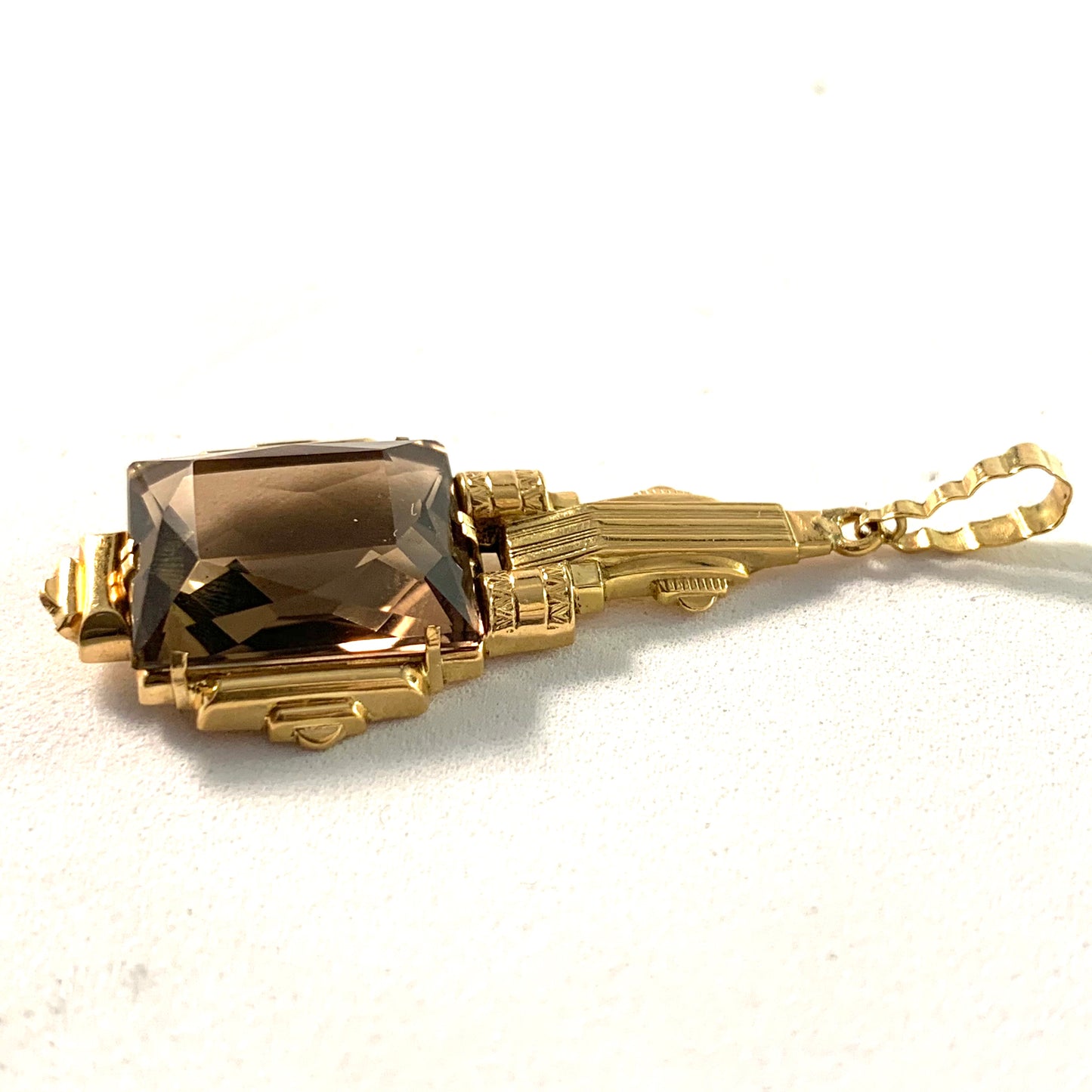 Art Deco 1930s 18k Gold Smoky Quartz Pendant.