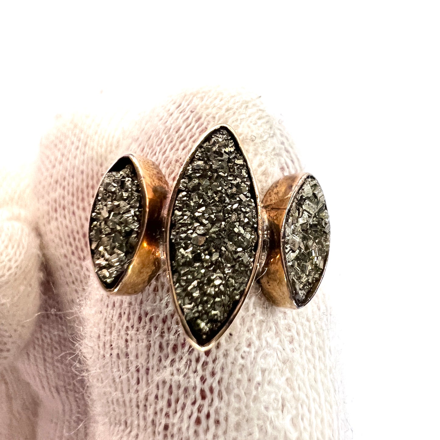 Antique Early 1900s 10k Gold Pyrite Ring. Maker FJ