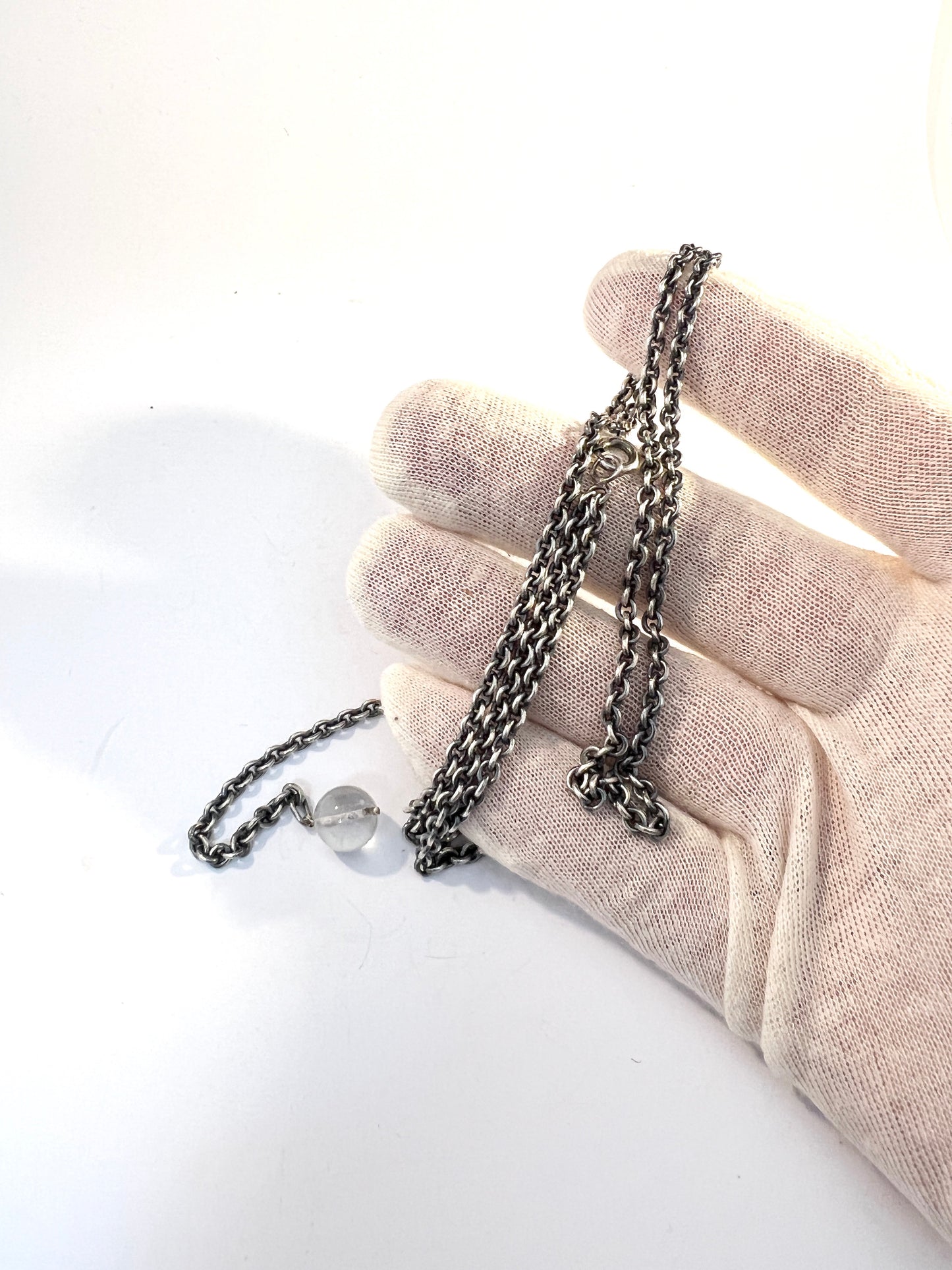 Vintage c 1970s Sterling Silver Quartz Back Necklace.