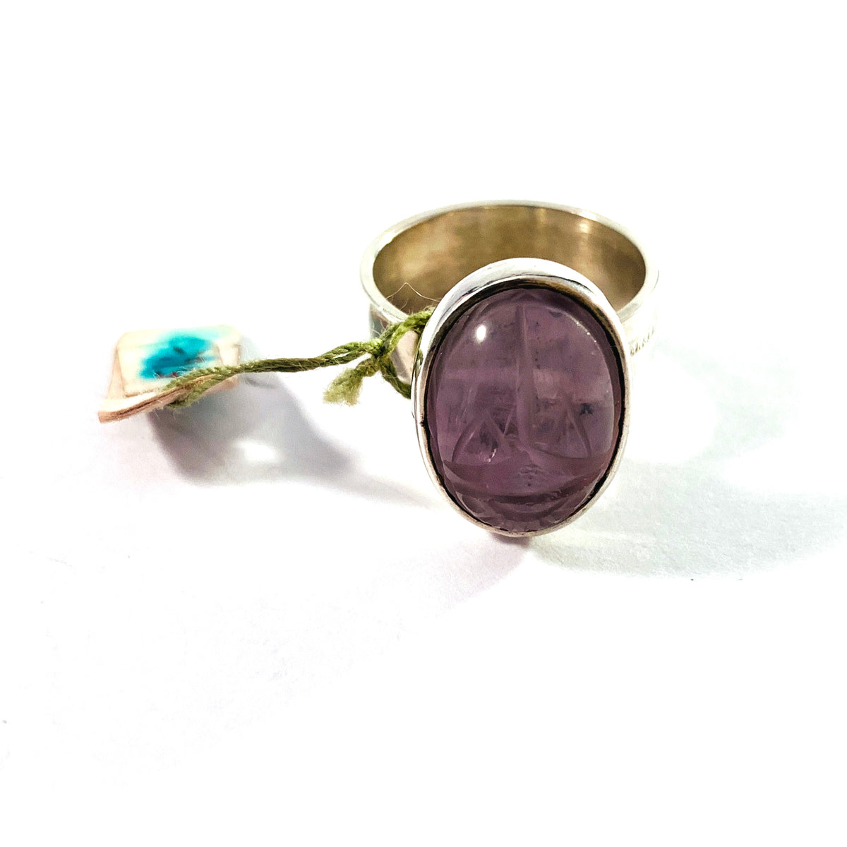Hansen, Sweden 1965. Sterling Silver Rose Quartz Scarab Ring. New Old Stock.